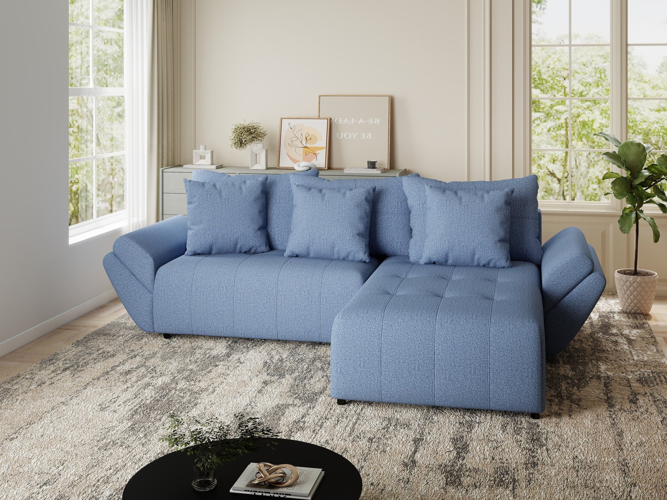 Colțar extensibil dumonde cu ladă de depozitare si sezut confortabil din spuma HR, Berlin Enjoy Albastru 280x185 cm II