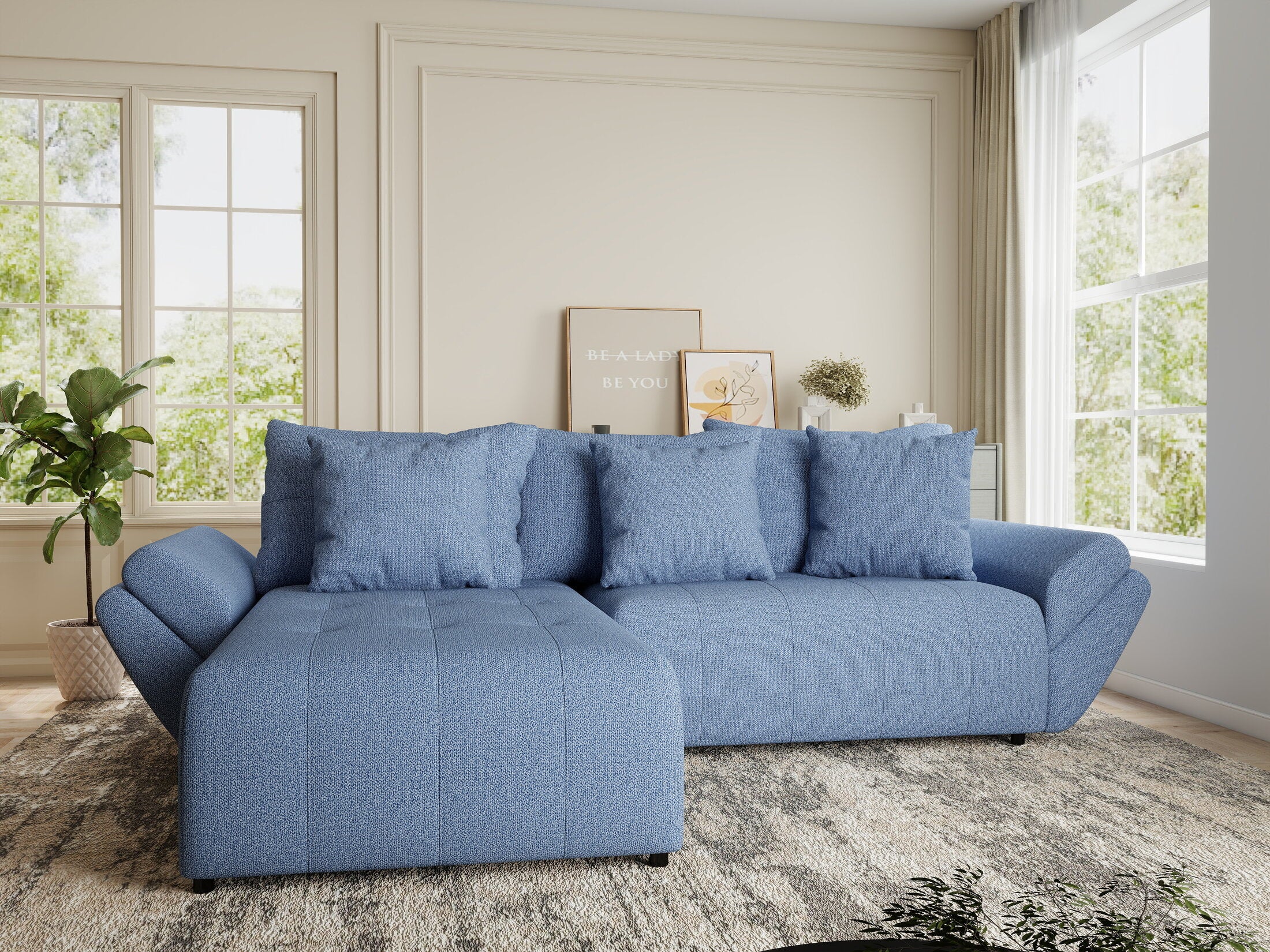 Colțar extensibil dumonde cu ladă de depozitare si sezut confortabil din spuma HR, Berlin Enjoy Albastru 280x185 cm