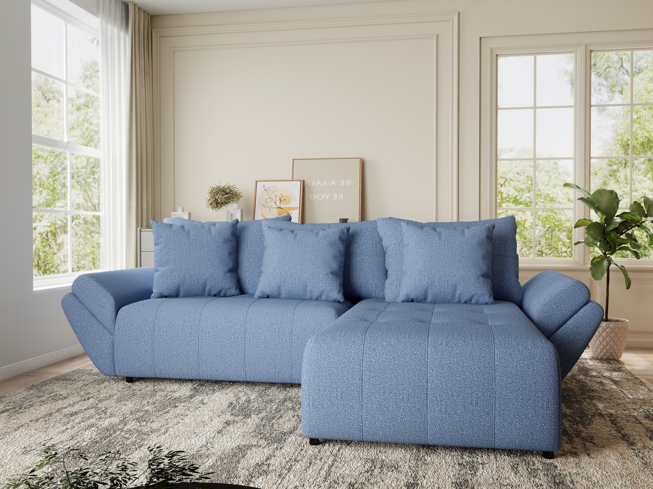 Colțar extensibil dumonde cu ladă de depozitare si sezut confortabil din spuma HR, Berlin Enjoy Albastru 280x185 cm II