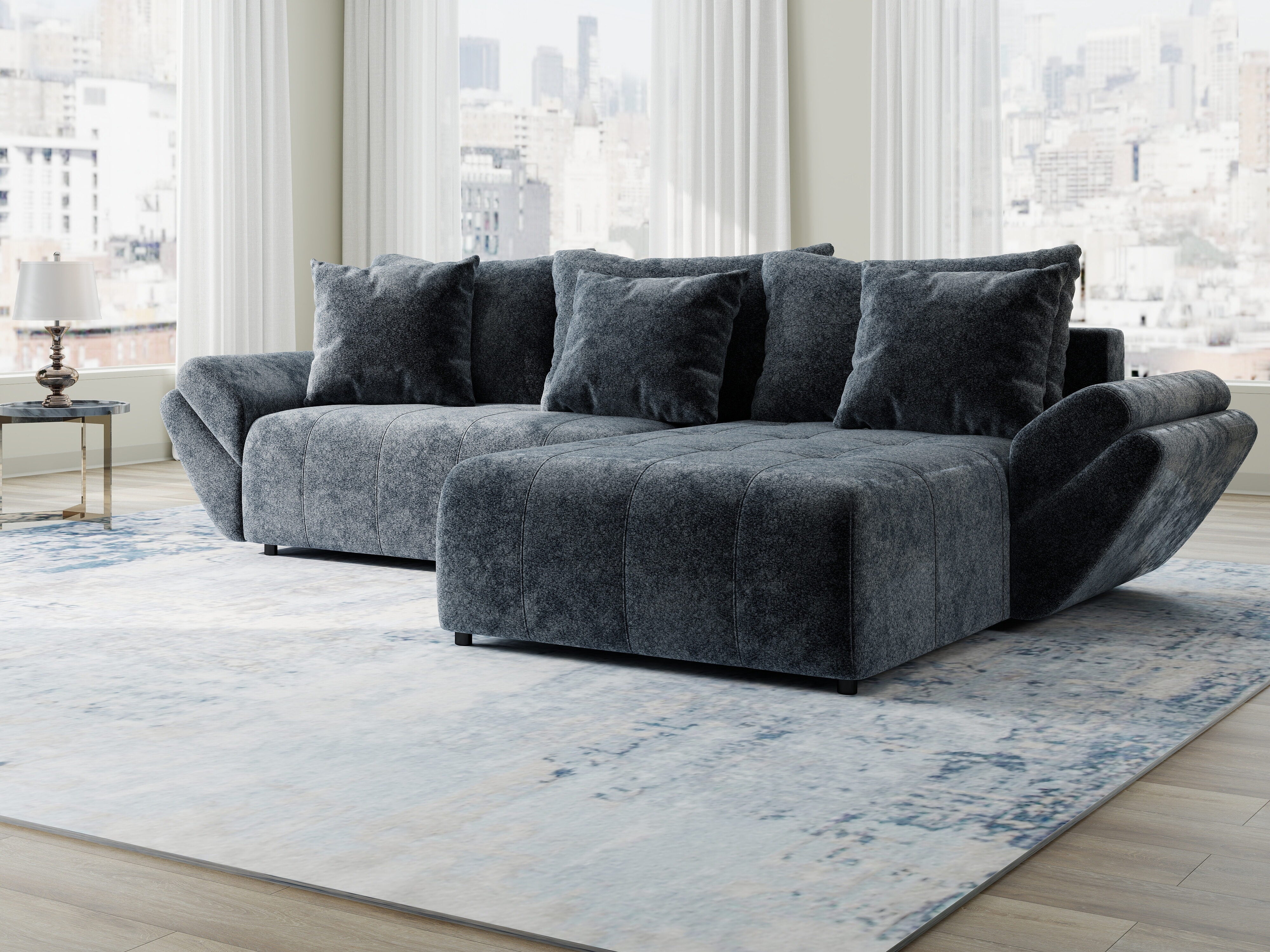 Colțar extensibil dumonde cu ladă de depozitare si sezut confortabil din spuma HR, Berlin Euphoria Gri Grafit 280x185 cm II