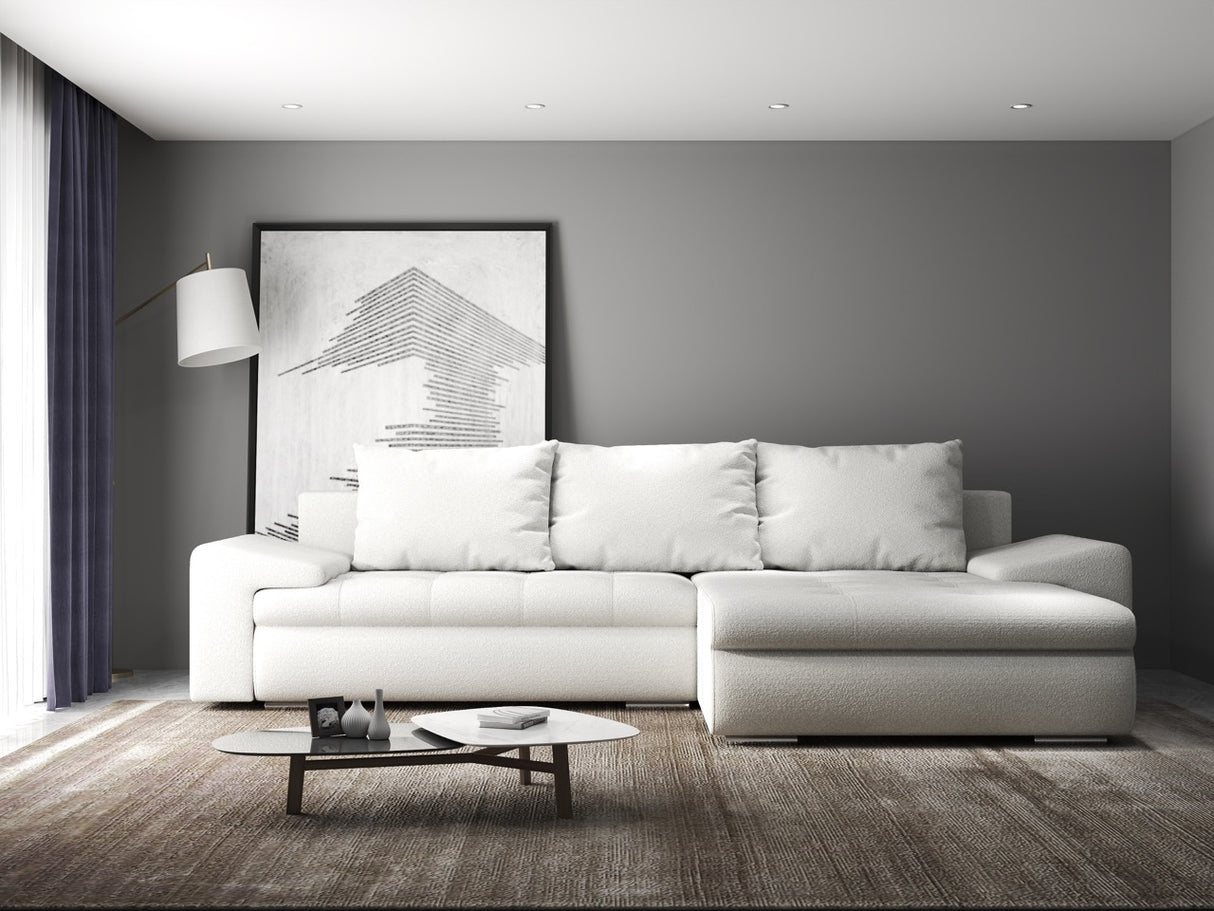Colțar extensibil dumonde cu ladă de depozitare si sezut confortabil din spuma HR, Leonardo Euphoria Alb 255x193 cm II