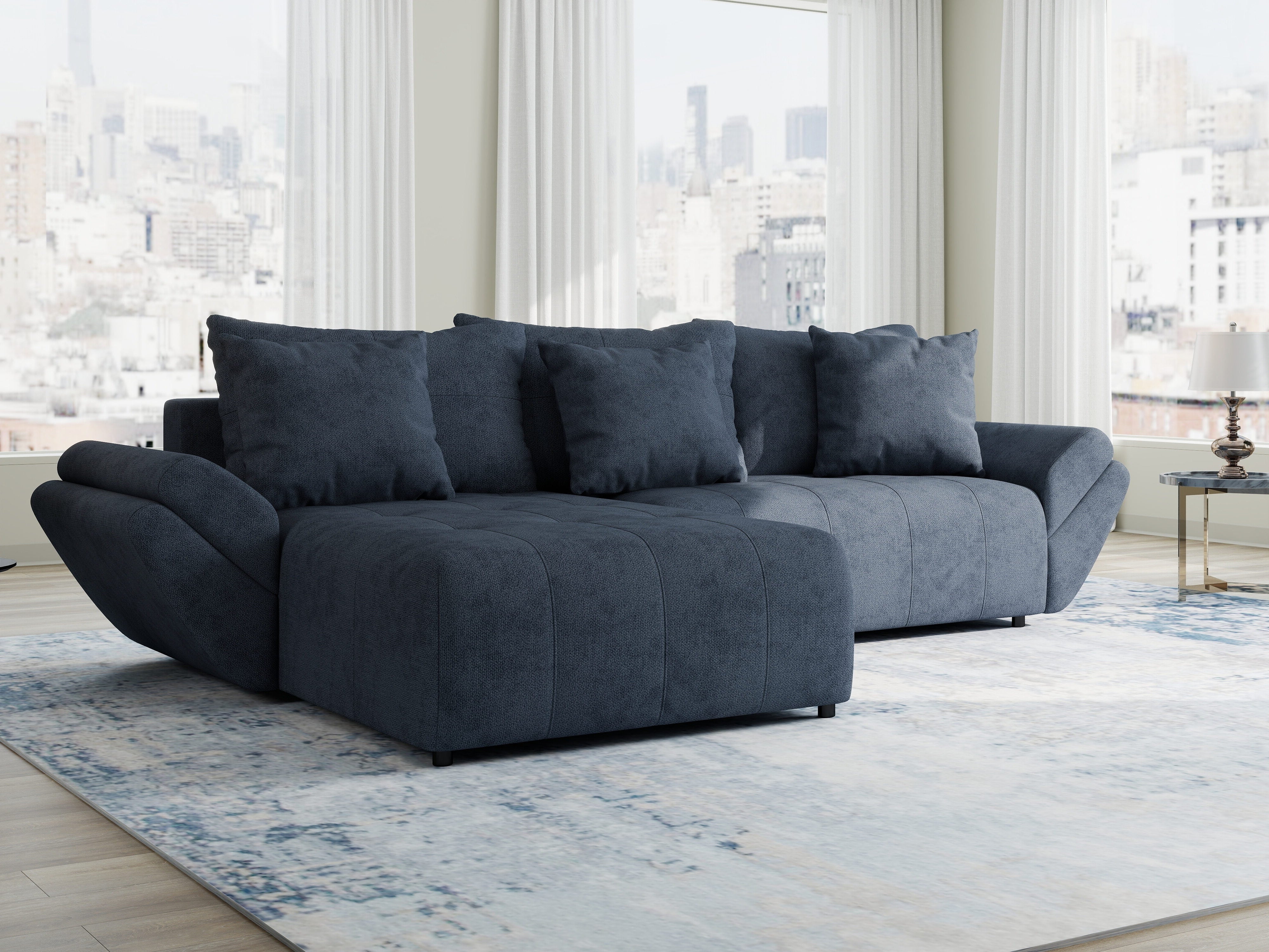 Colțar extensibil dumonde cu ladă de depozitare si sezut confortabil din spuma HR, Berlin Enjoy Antracit 280x185 cm