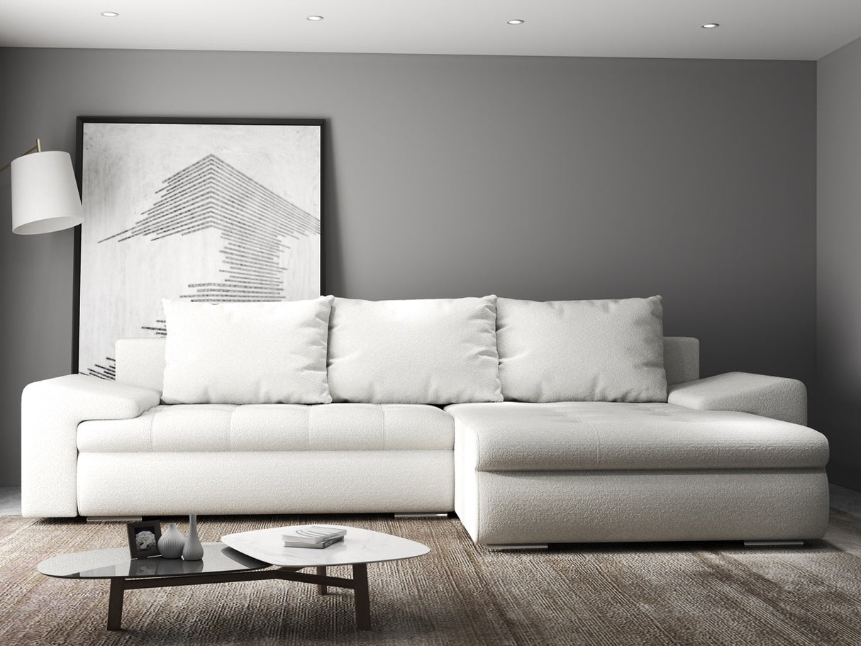 Colțar extensibil dumonde cu ladă de depozitare si sezut confortabil din spuma HR, Leonardo Euphoria Alb 255x193 cm II