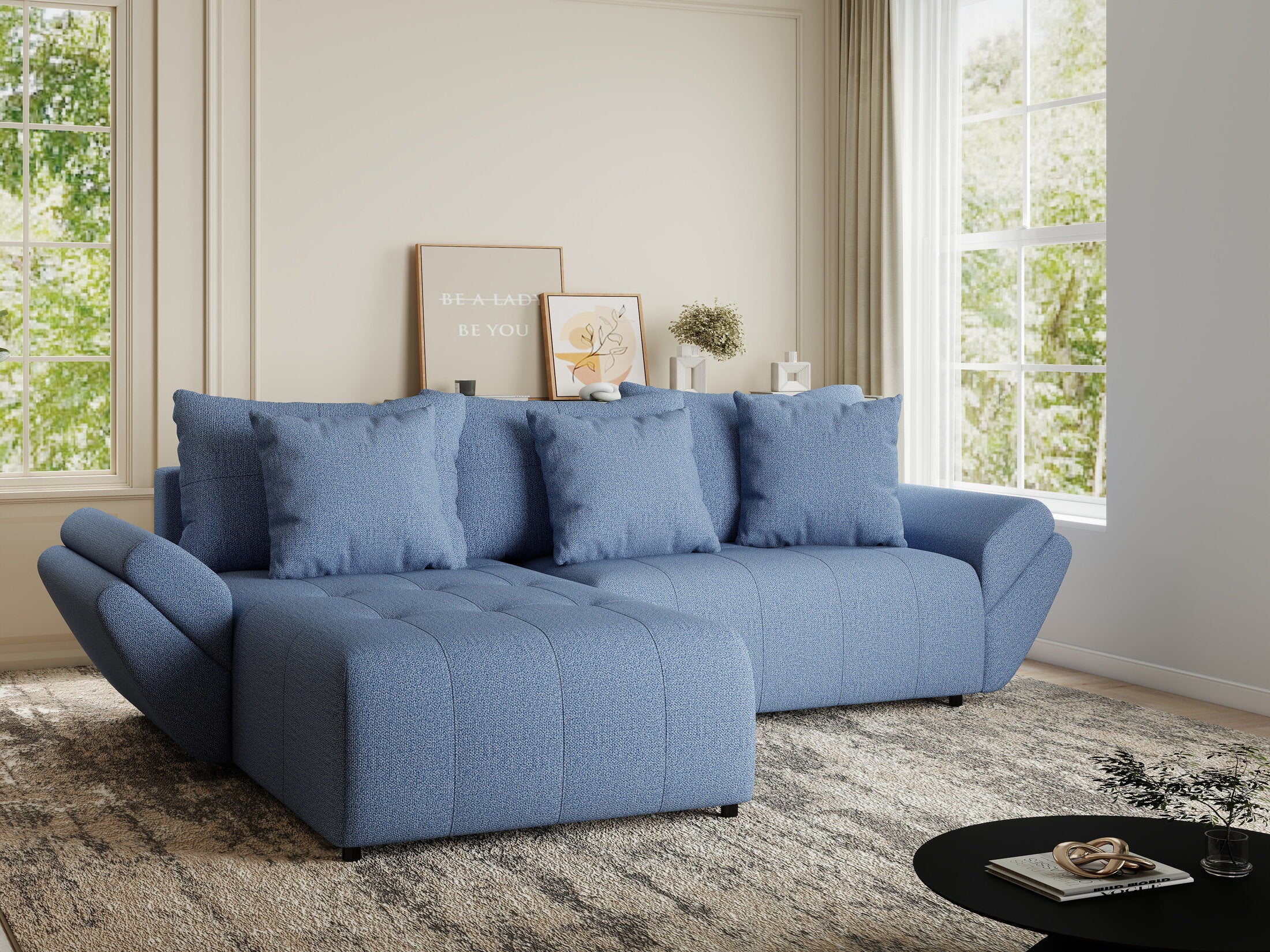 Colțar extensibil dumonde cu ladă de depozitare si sezut confortabil din spuma HR, Berlin Enjoy Albastru 280x185 cm