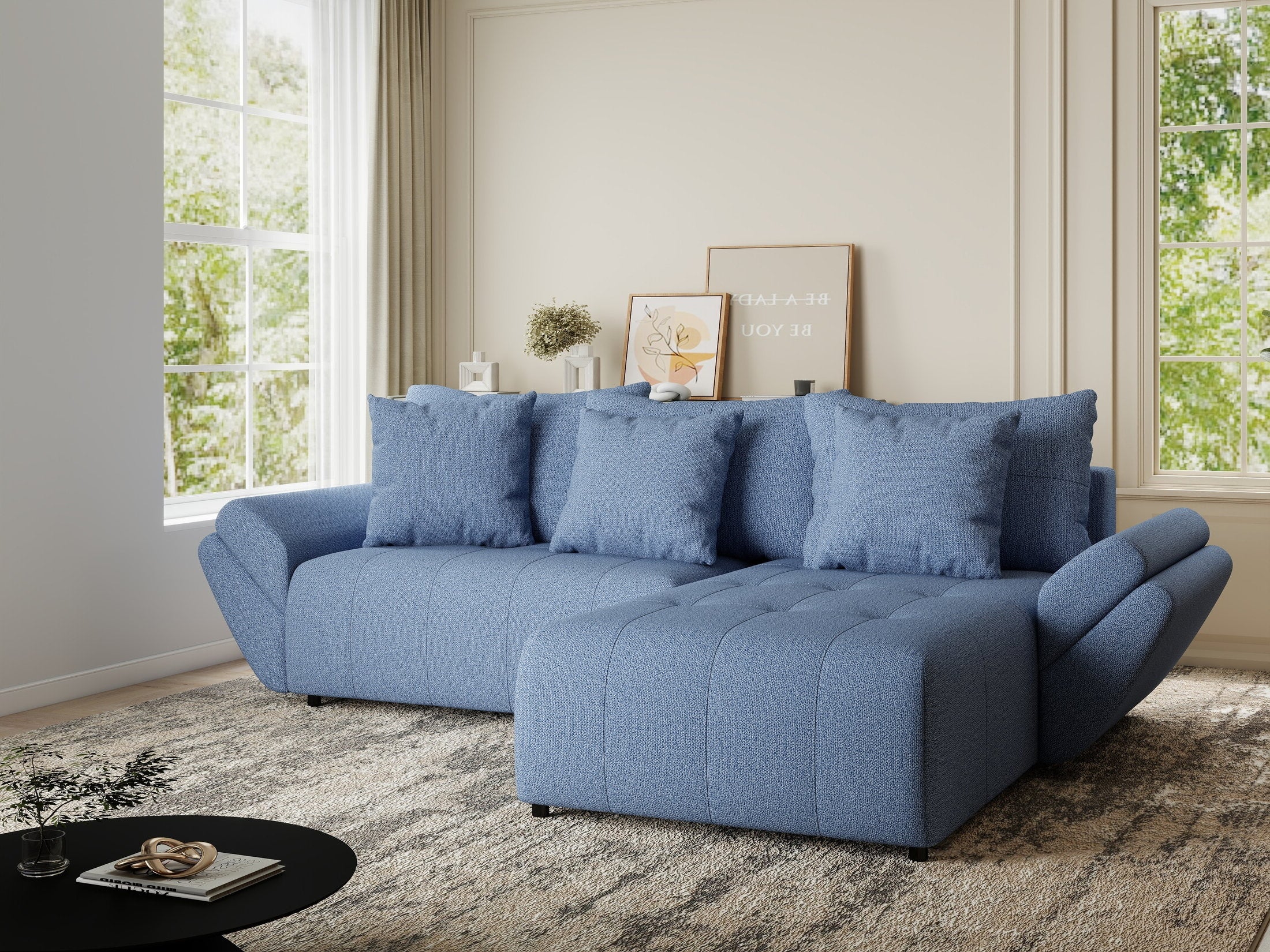 Colțar extensibil dumonde cu ladă de depozitare si sezut confortabil din spuma HR, Berlin Enjoy Albastru 280x185 cm II