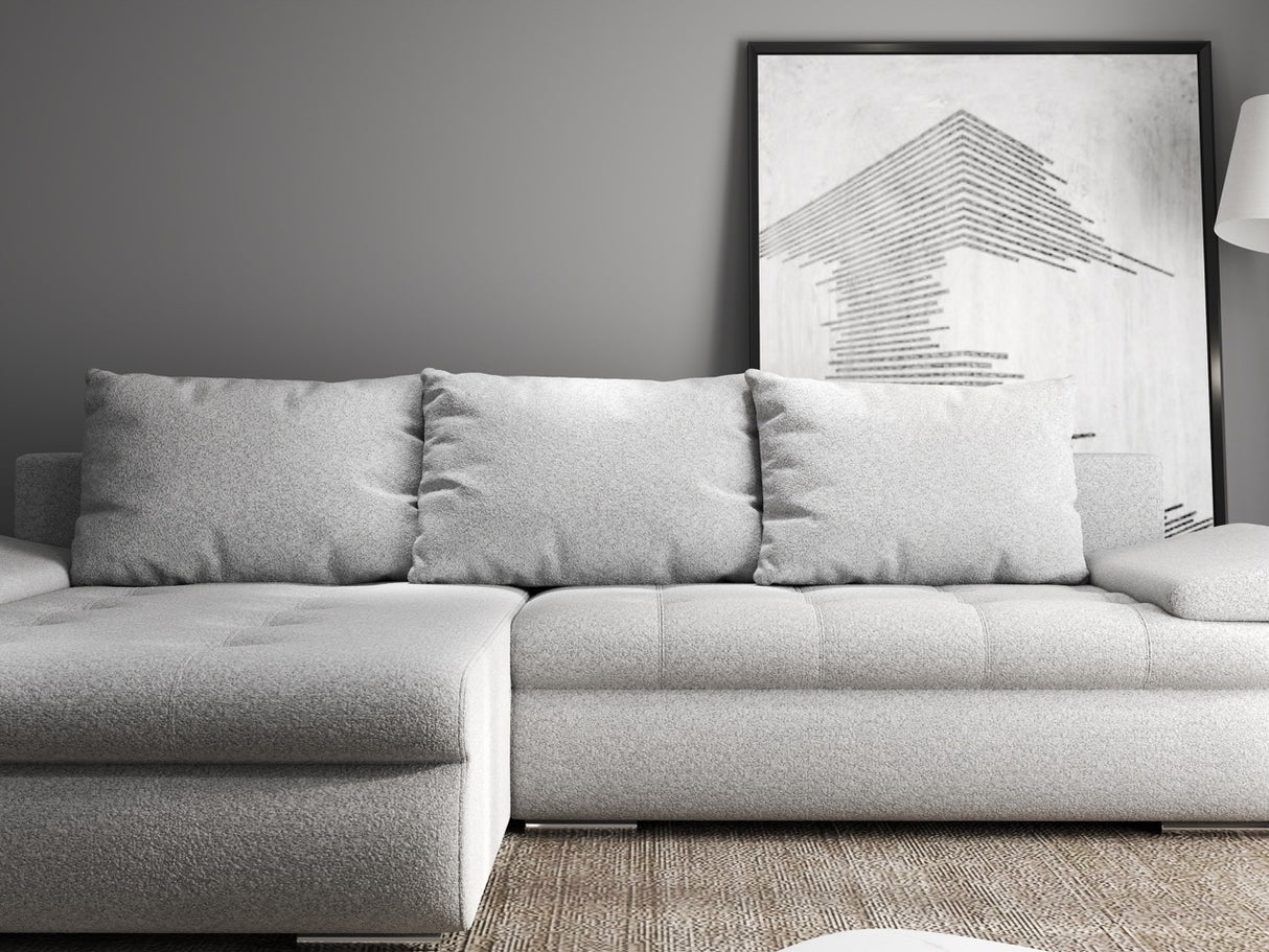 Colțar extensibil dumonde cu ladă de depozitare si sezut confortabil din spuma HR, Leonardo Euphoria Gri 255x193 cm