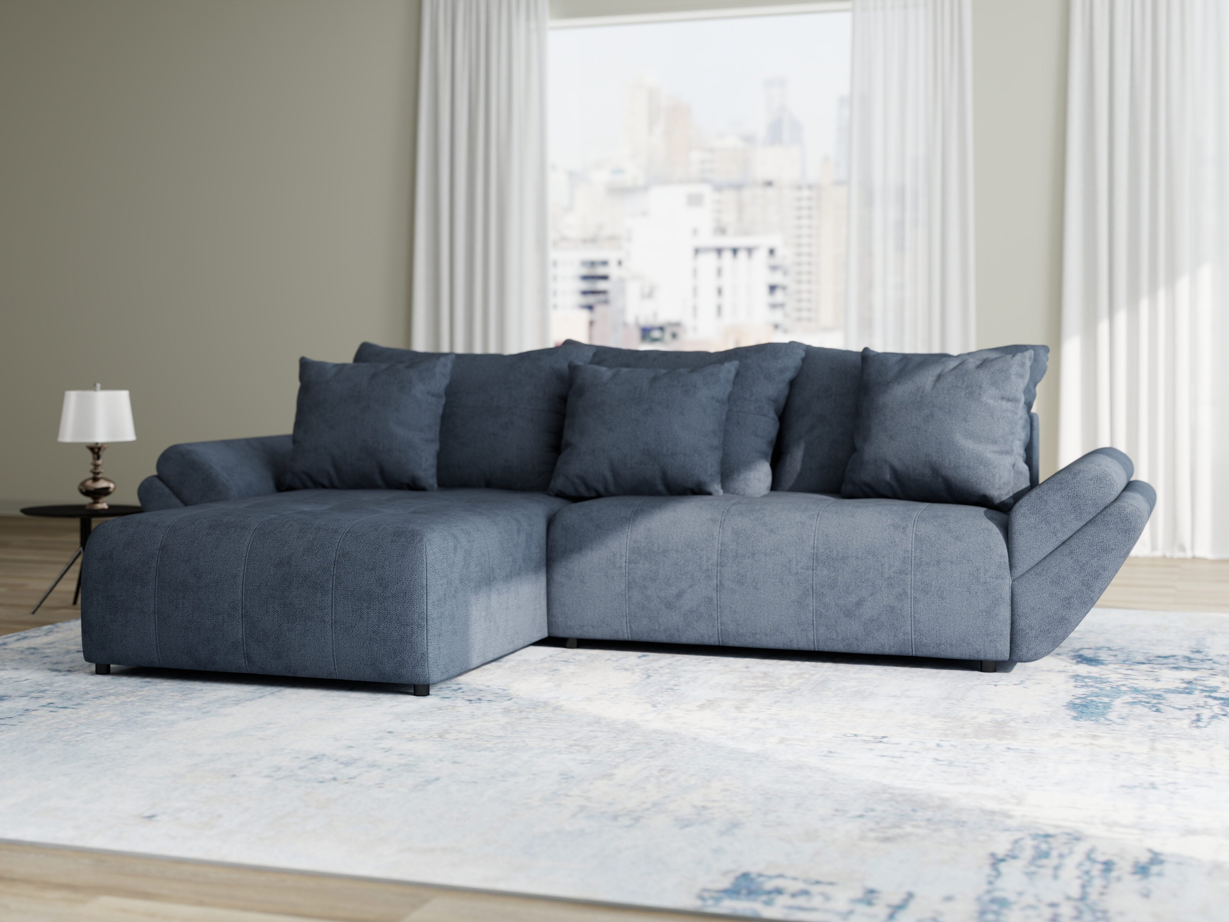 Colțar extensibil dumonde cu ladă de depozitare si sezut confortabil din spuma HR, Berlin Enjoy Antracit 280x185 cm