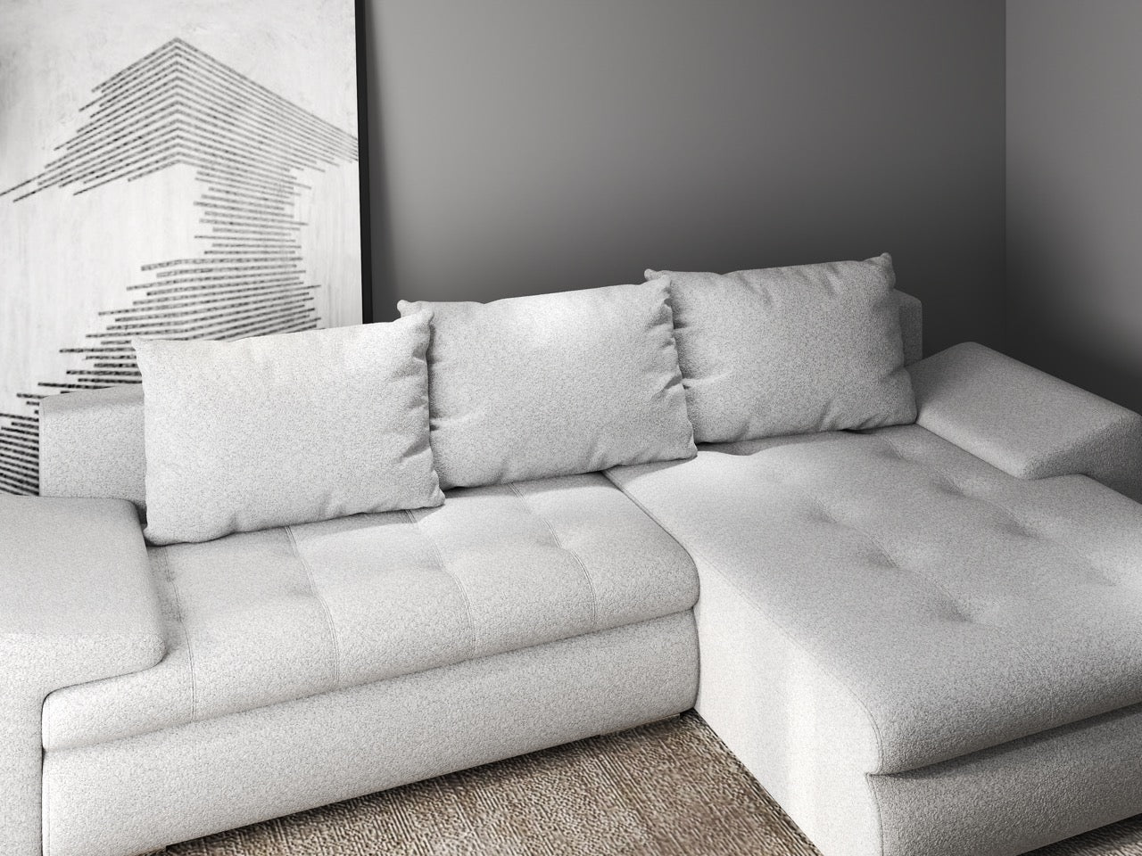 Colțar extensibil dumonde cu ladă de depozitare si sezut confortabil din spuma HR, Leonardo Euphoria Gri 255x193 cm II Fabrica