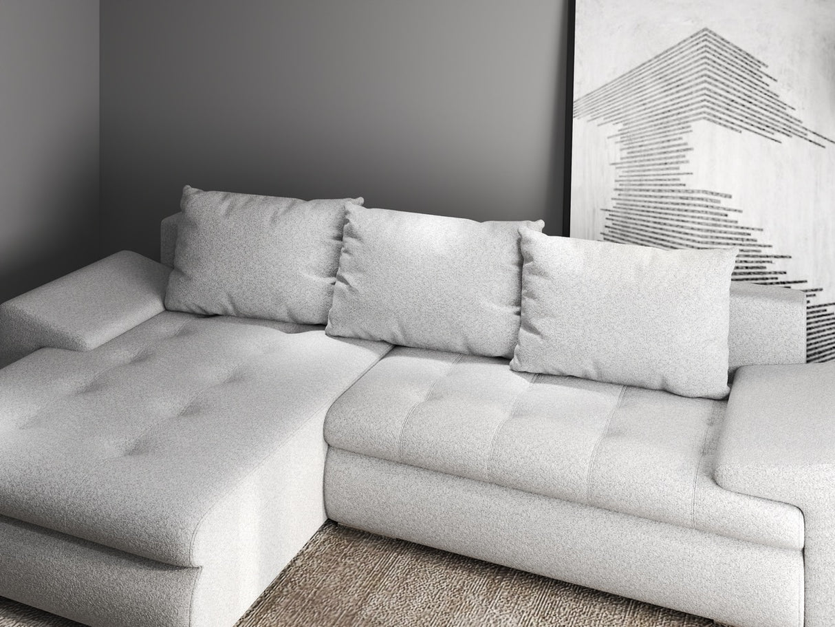 Colțar extensibil dumonde cu ladă de depozitare si sezut confortabil din spuma HR, Leonardo Euphoria Gri 255x193 cm