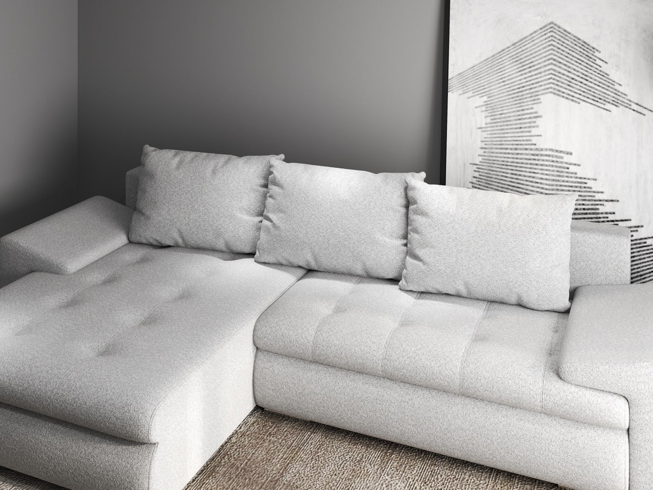 Colțar extensibil dumonde cu ladă de depozitare si sezut confortabil din spuma HR, Leonardo Euphoria Gri 255x193 cm Fabrica