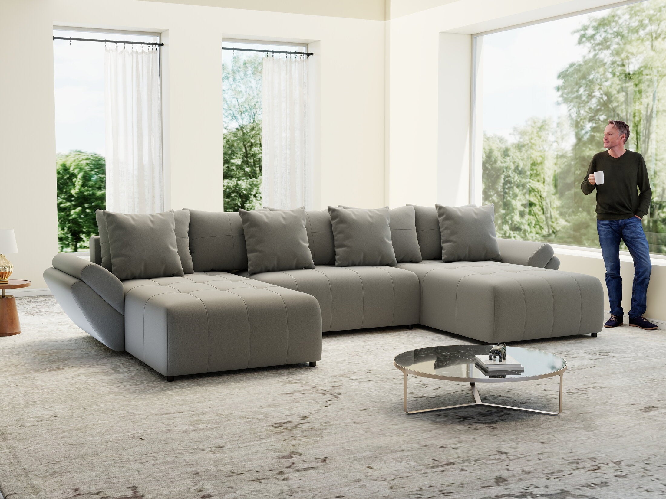 Colțar extensibil dumonde cu ladă de depozitare si sezut confortabil din spuma HR, Berlin U Royal Grey 380x180 cm