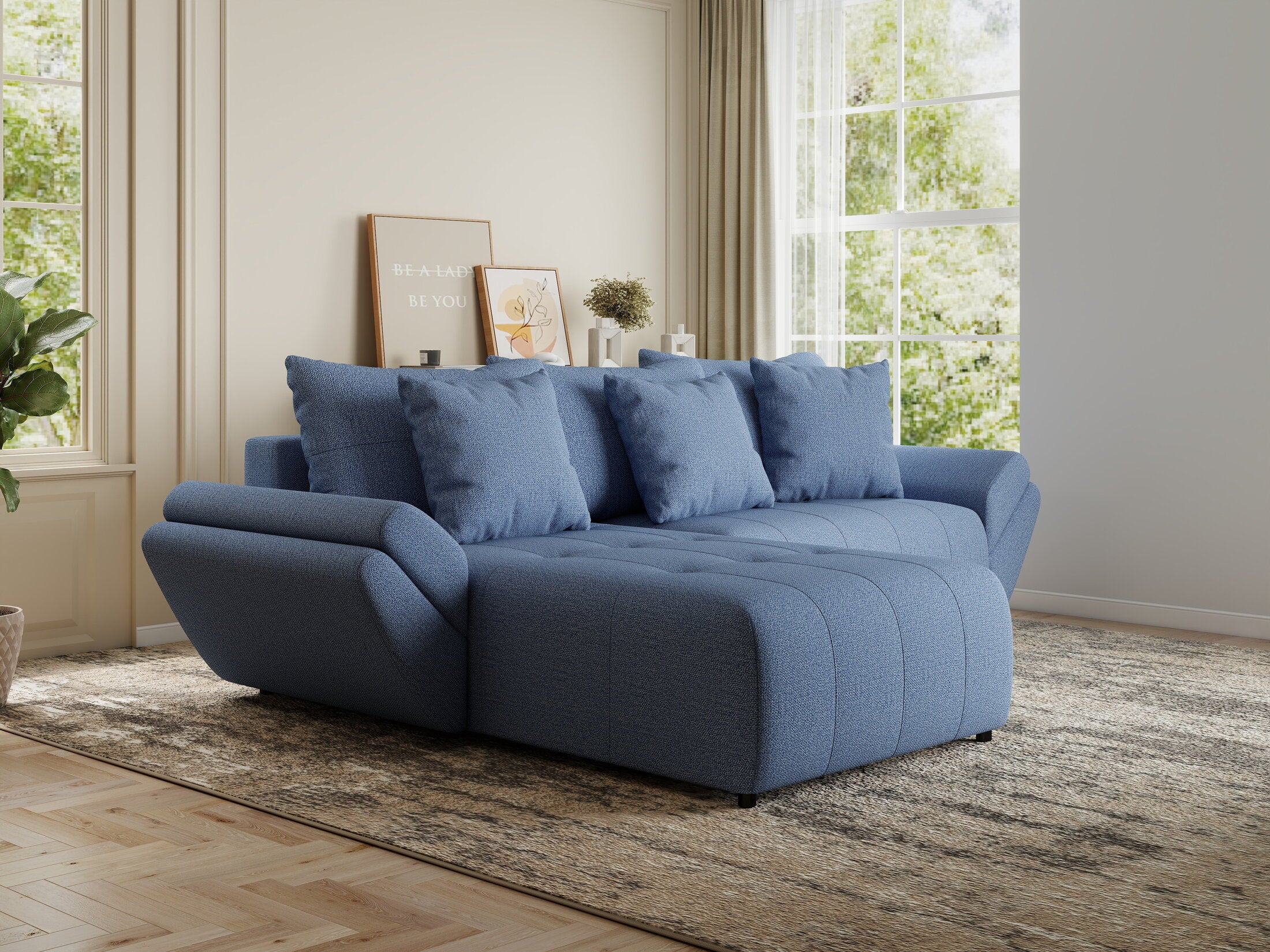 Colțar extensibil dumonde cu ladă de depozitare si sezut confortabil din spuma HR, Berlin Enjoy Albastru 280x185 cm