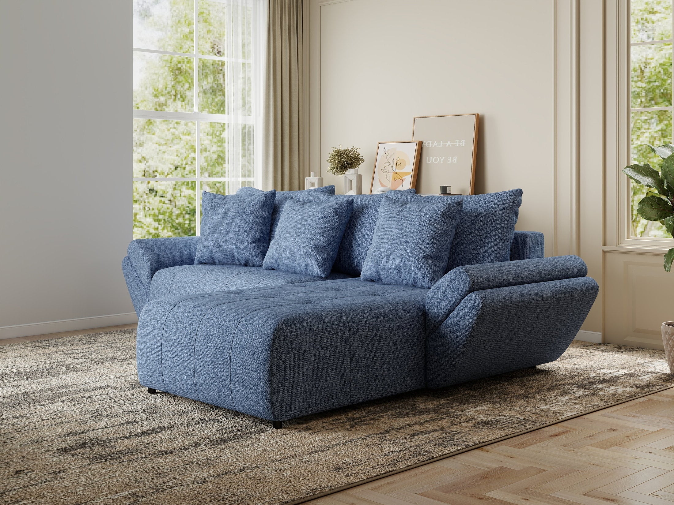 Colțar extensibil dumonde cu ladă de depozitare si sezut confortabil din spuma HR, Berlin Enjoy Albastru 280x185 cm II