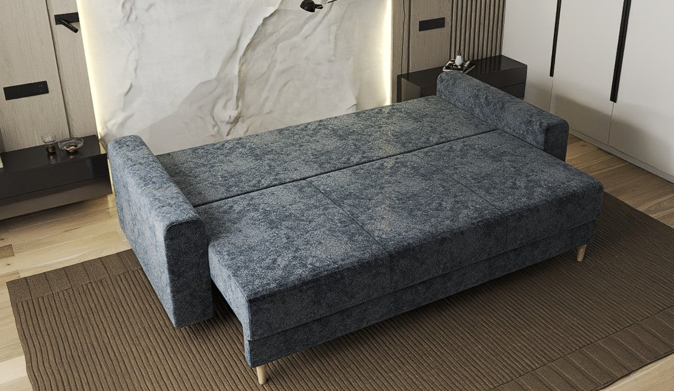 Canapea extensibilă dumonde cu ladă de depozitare si sezut confortabil din spuma HR, Kronos Euphoria Grafit 210x100 cm fabrica