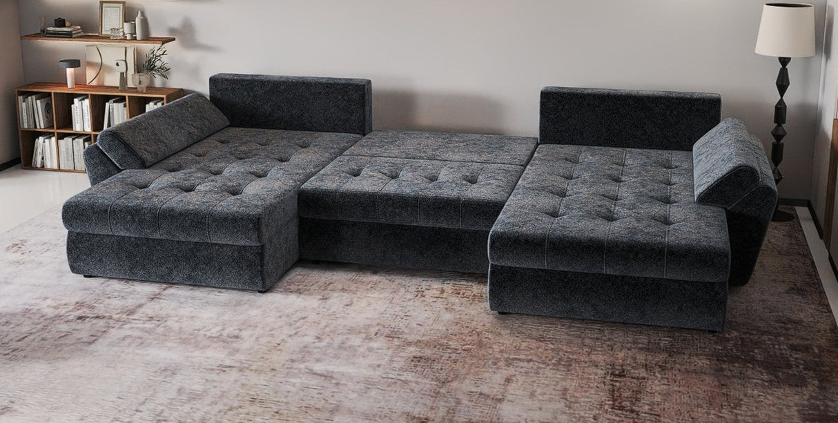 Colțar extensibil dumonde cu ladă de depozitare si sezut confortabil din spuma HR, Loana U Gray Euphoria 355x185 cm Fabrica