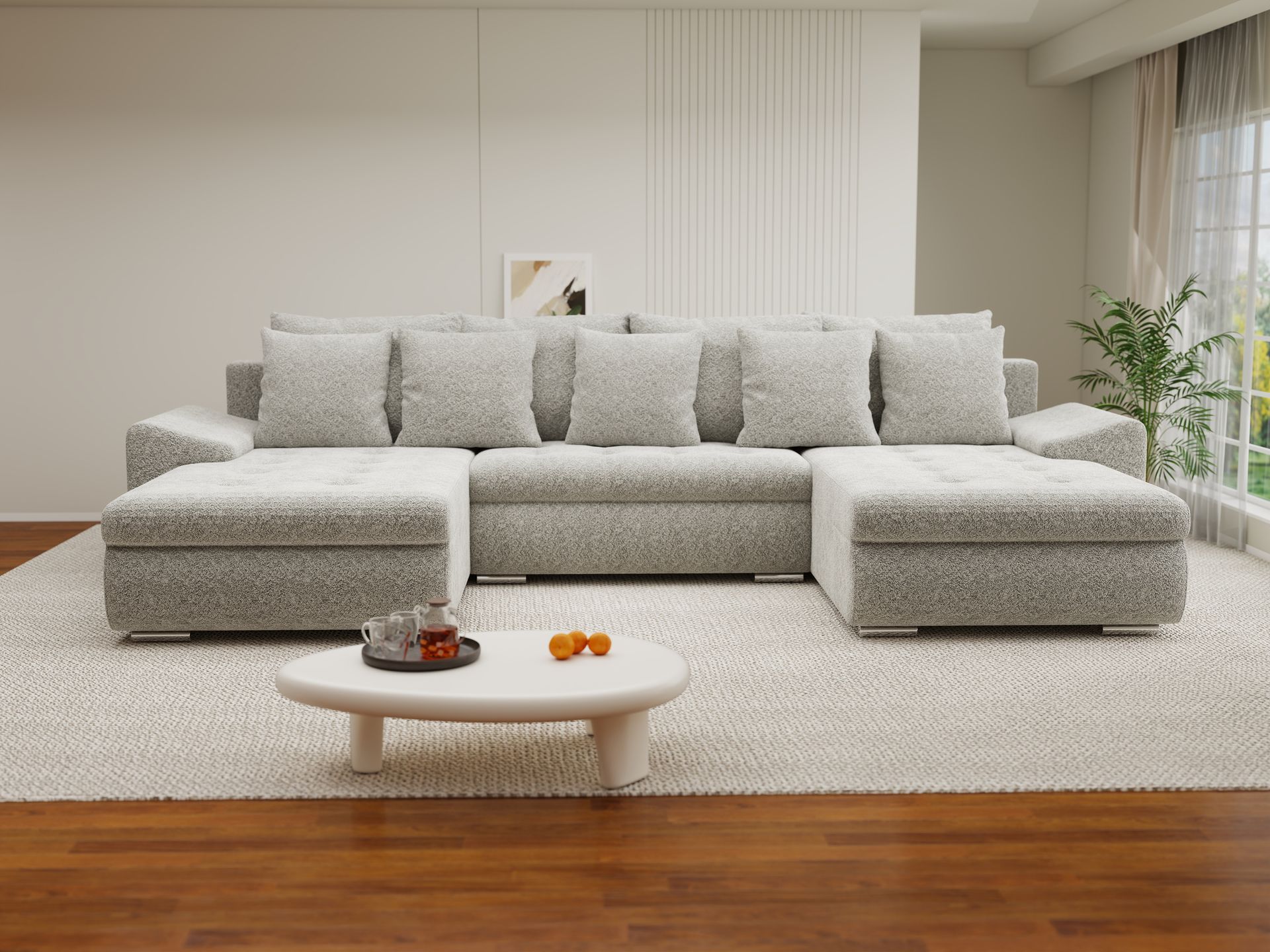 Colțar extensibil dumonde cu ladă de depozitare si sezut confortabil din spuma high-density, Leonardo U Arena Bej 02 360x185 cm