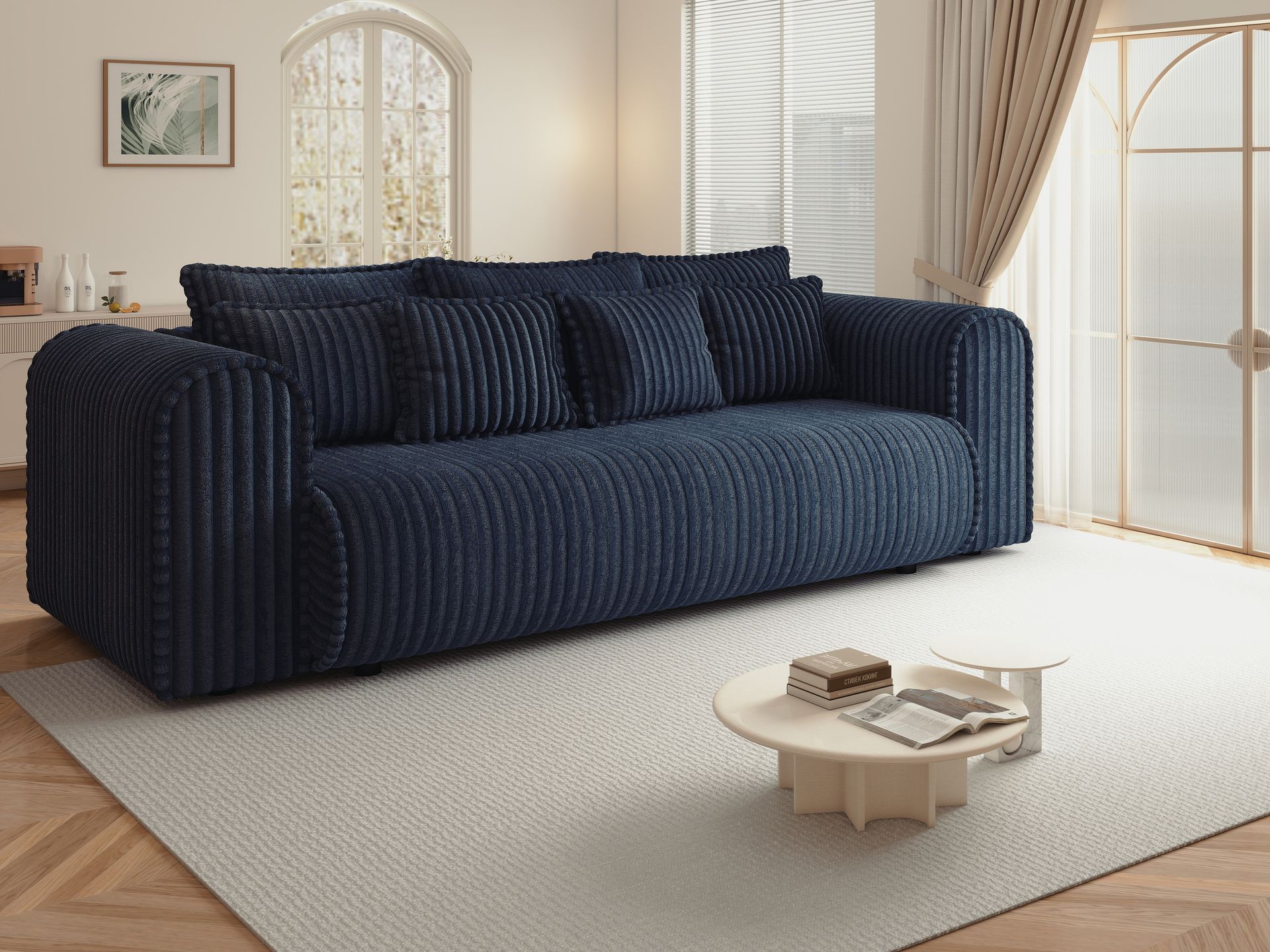 Canapea extensibilă dumonde cu ladă de depozitare si sezut confortabil din spuma high-density, Monaco Mica Tilia Albastru 240x100 cm
