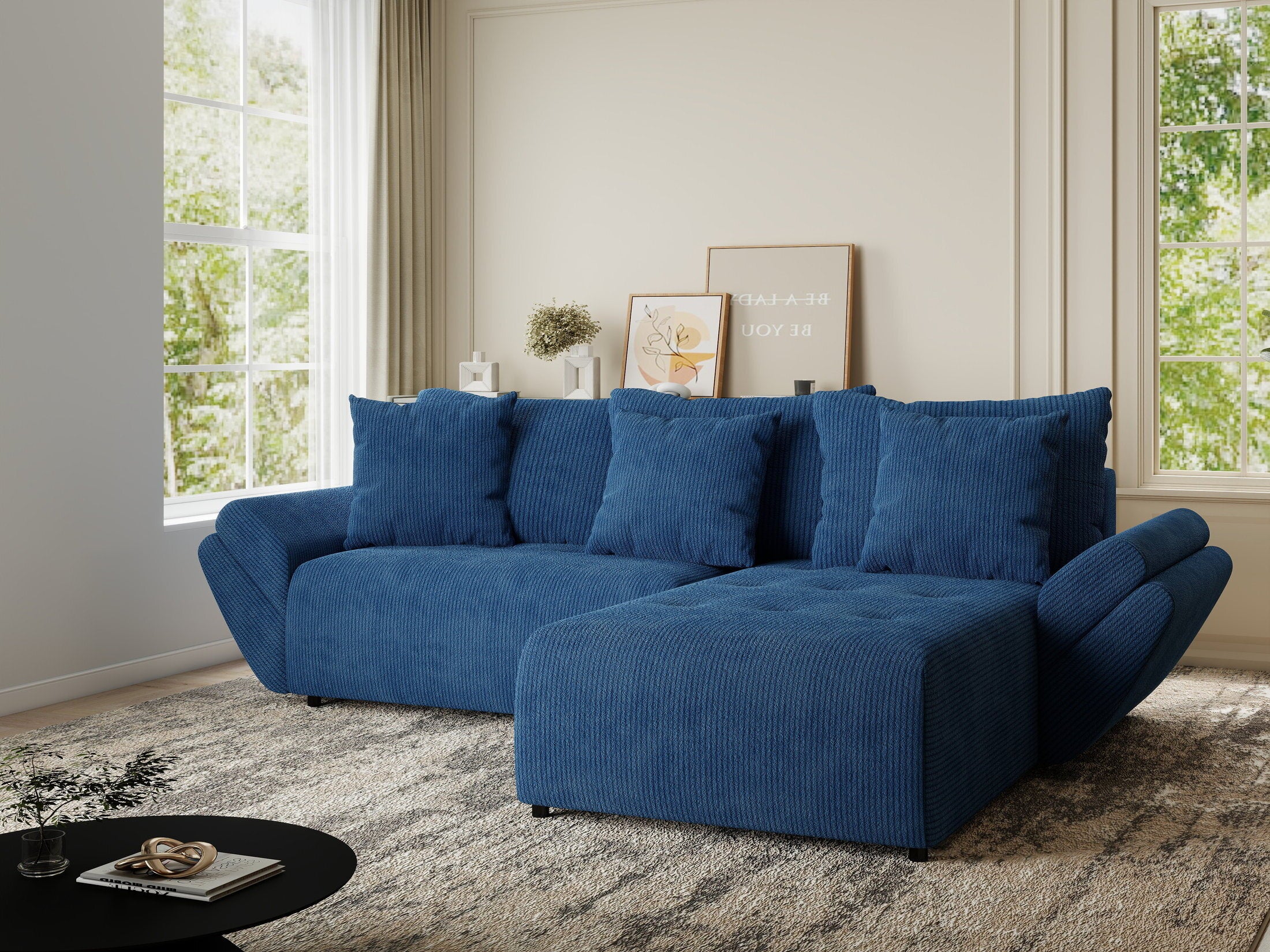 Colțar extensibil dumonde cu ladă de depozitare si sezut confortabil din spuma HR, Berlin Zoom Albastru 280x185 cm II