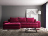 Colțar extensibil dumonde cu ladă de depozitare si sezut confortabil din spuma HR, Leonardo Zoom Rosu 255x193 cm