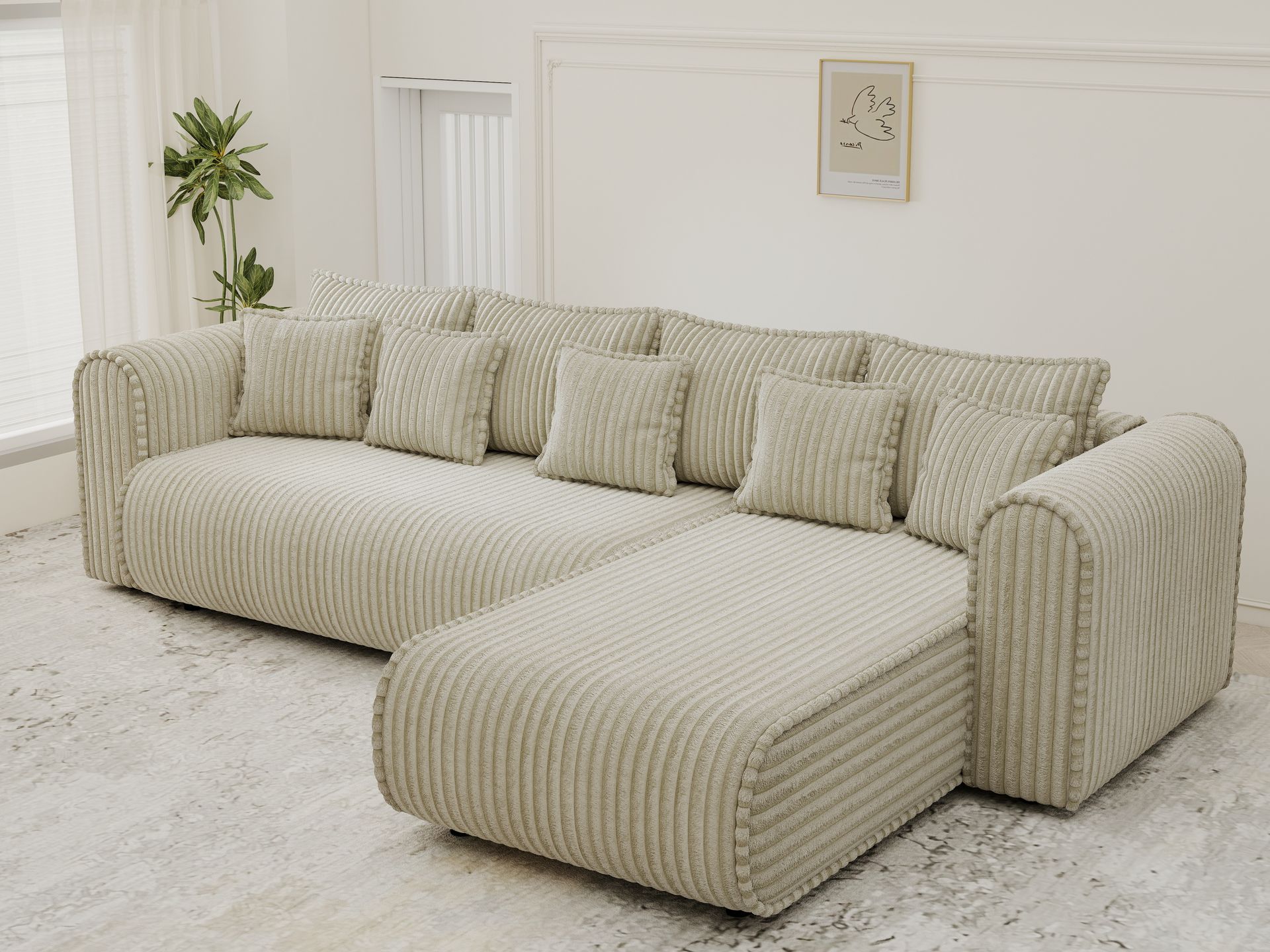 Colțar extensibil dumonde cu ladă de depozitare si sezut confortabil din spuma high-density, Monaco XL Tilia Bej II 340x185 cm