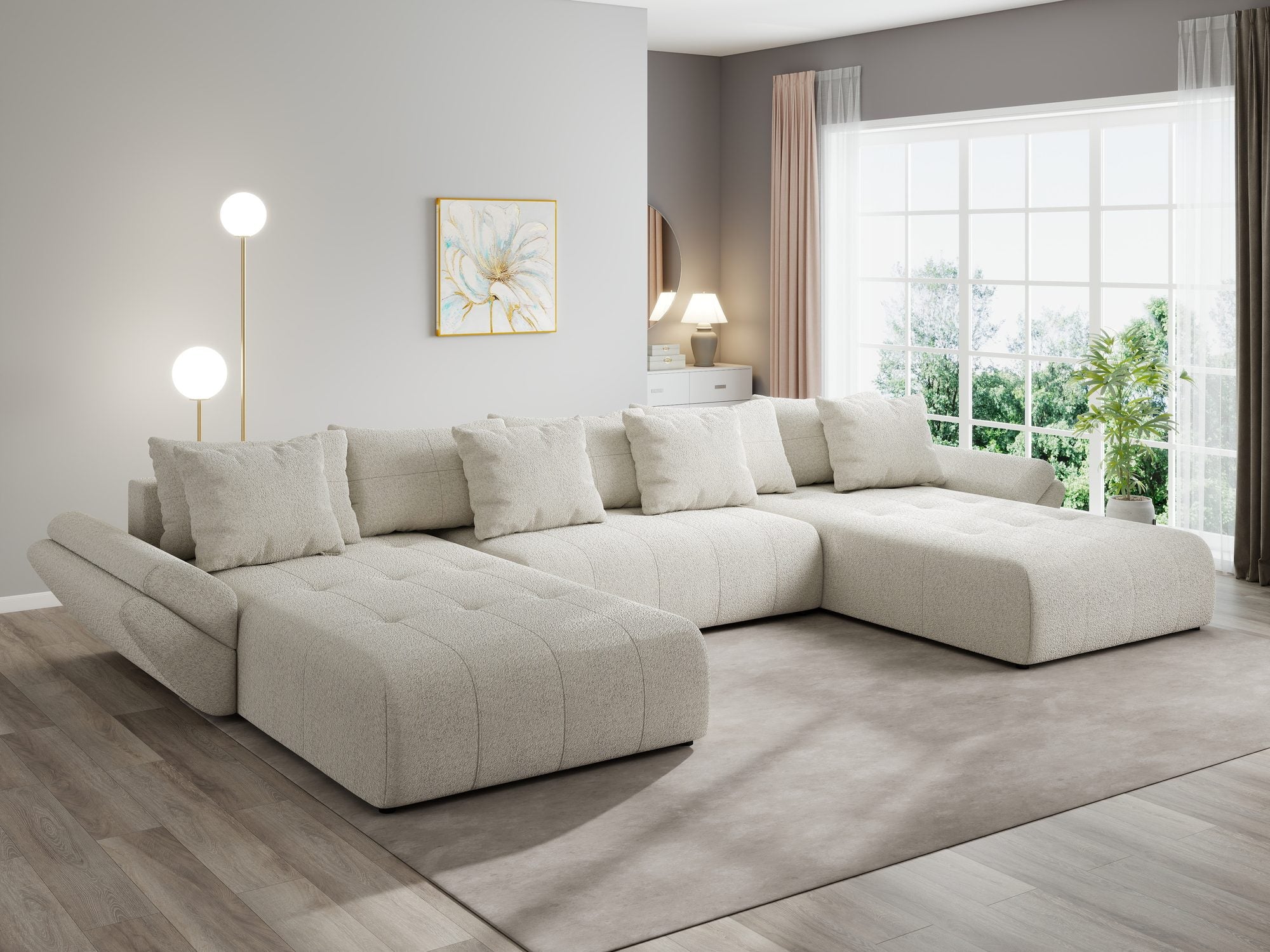 Colțar extensibil dumonde cu ladă de depozitare si sezut confortabil din spuma high-density, Berlin U Monte Bej 03 380x180 cm