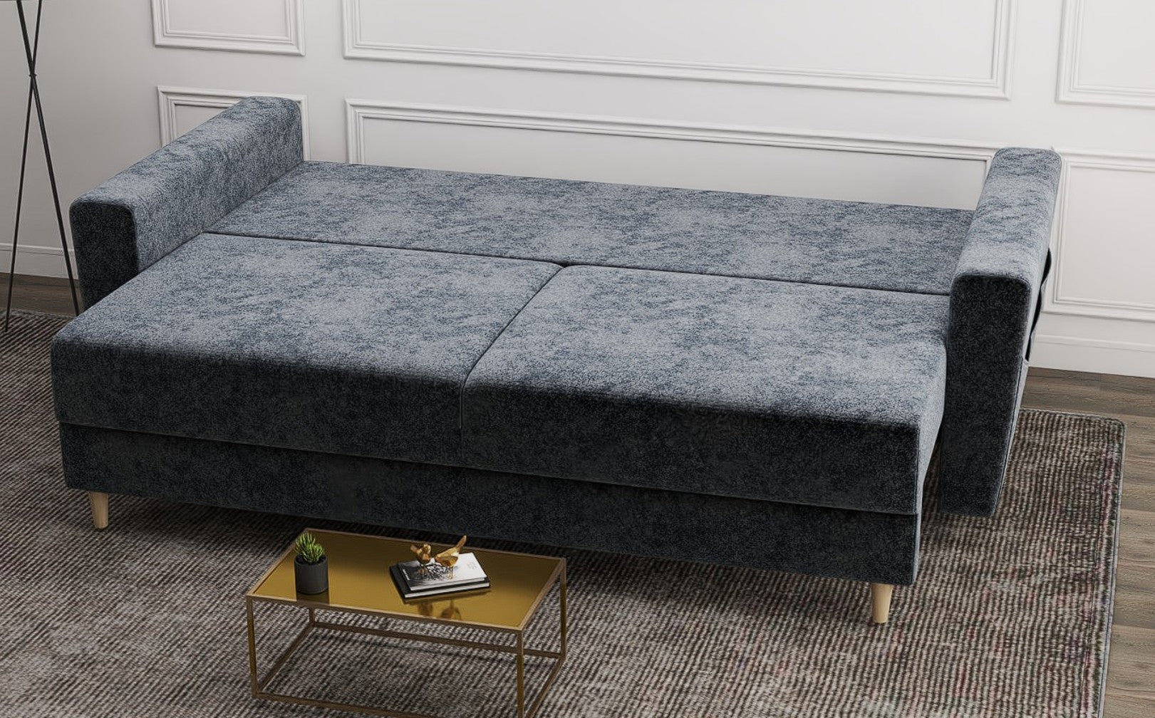 Canapea extensibilă dumonde cu ladă de depozitare si sezut confortabil din spuma HR, Summer Euphoria Gri Grafit 225x100 cm