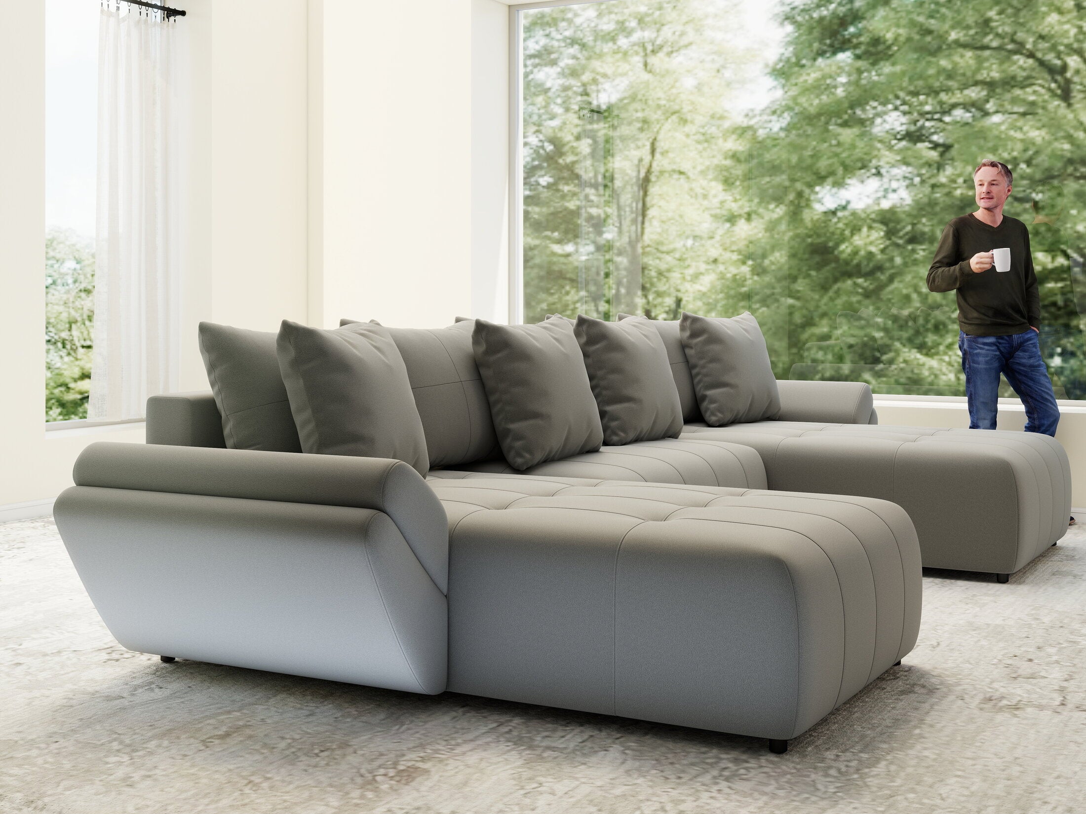 Colțar extensibil dumonde cu ladă de depozitare si sezut confortabil din spuma HR, Berlin U Royal Grey 380x180 cm