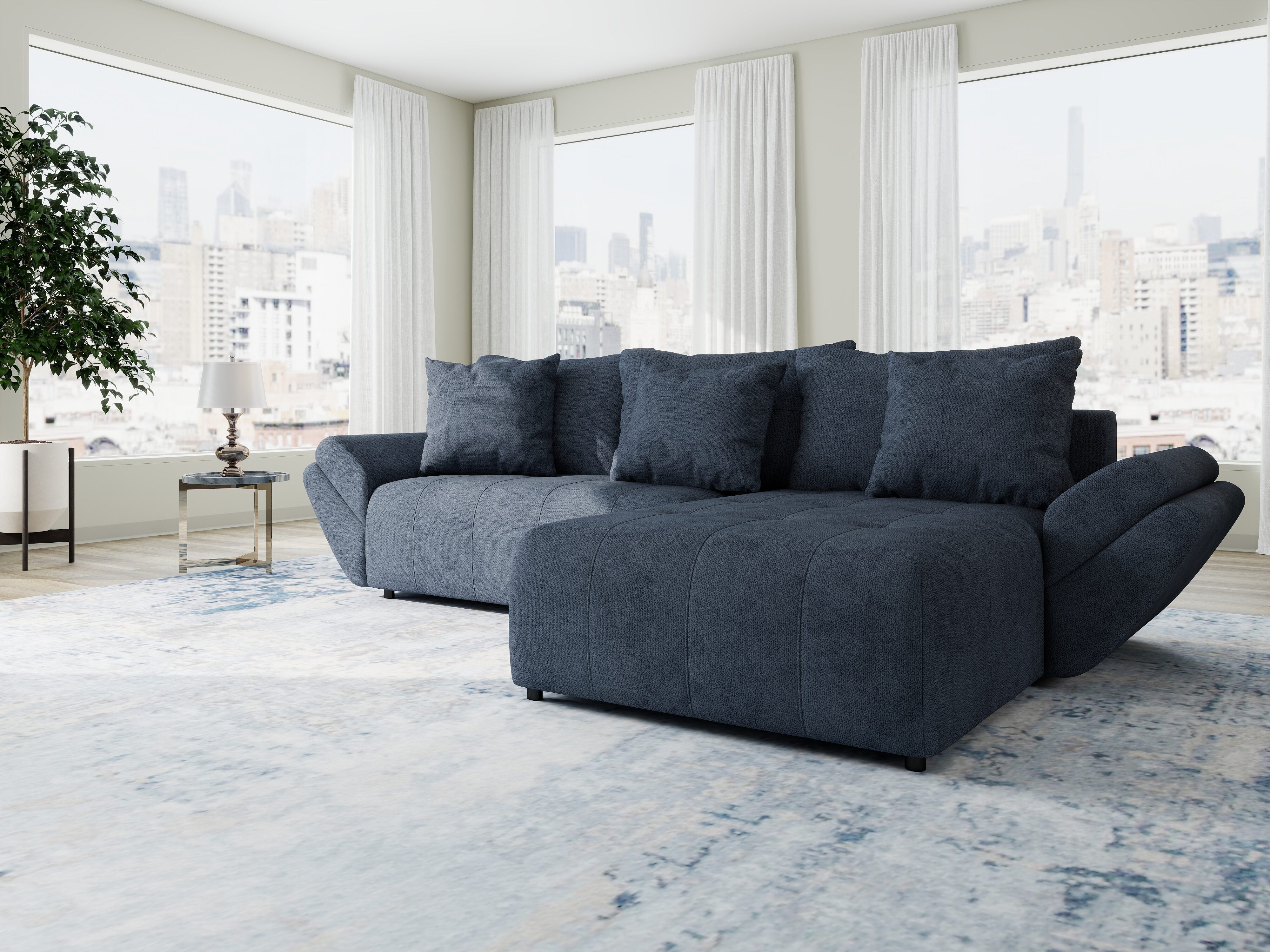 Colțar extensibil dumonde cu ladă de depozitare si sezut confortabil din spuma HR, Berlin Enjoy Antracit 280x185 cm II