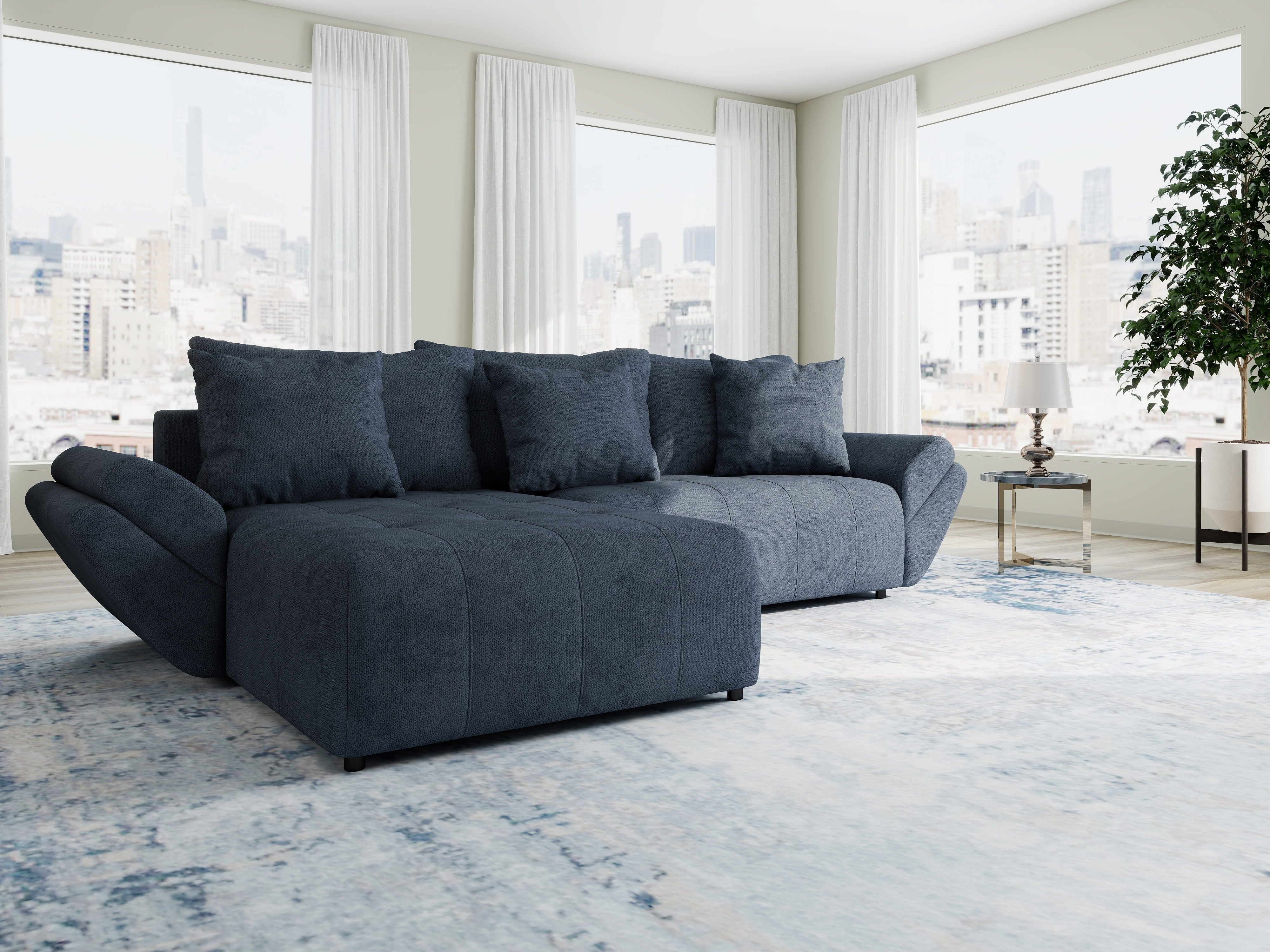 Colțar extensibil dumonde cu ladă de depozitare si sezut confortabil din spuma HR, Berlin Enjoy Antracit 280x185 cm