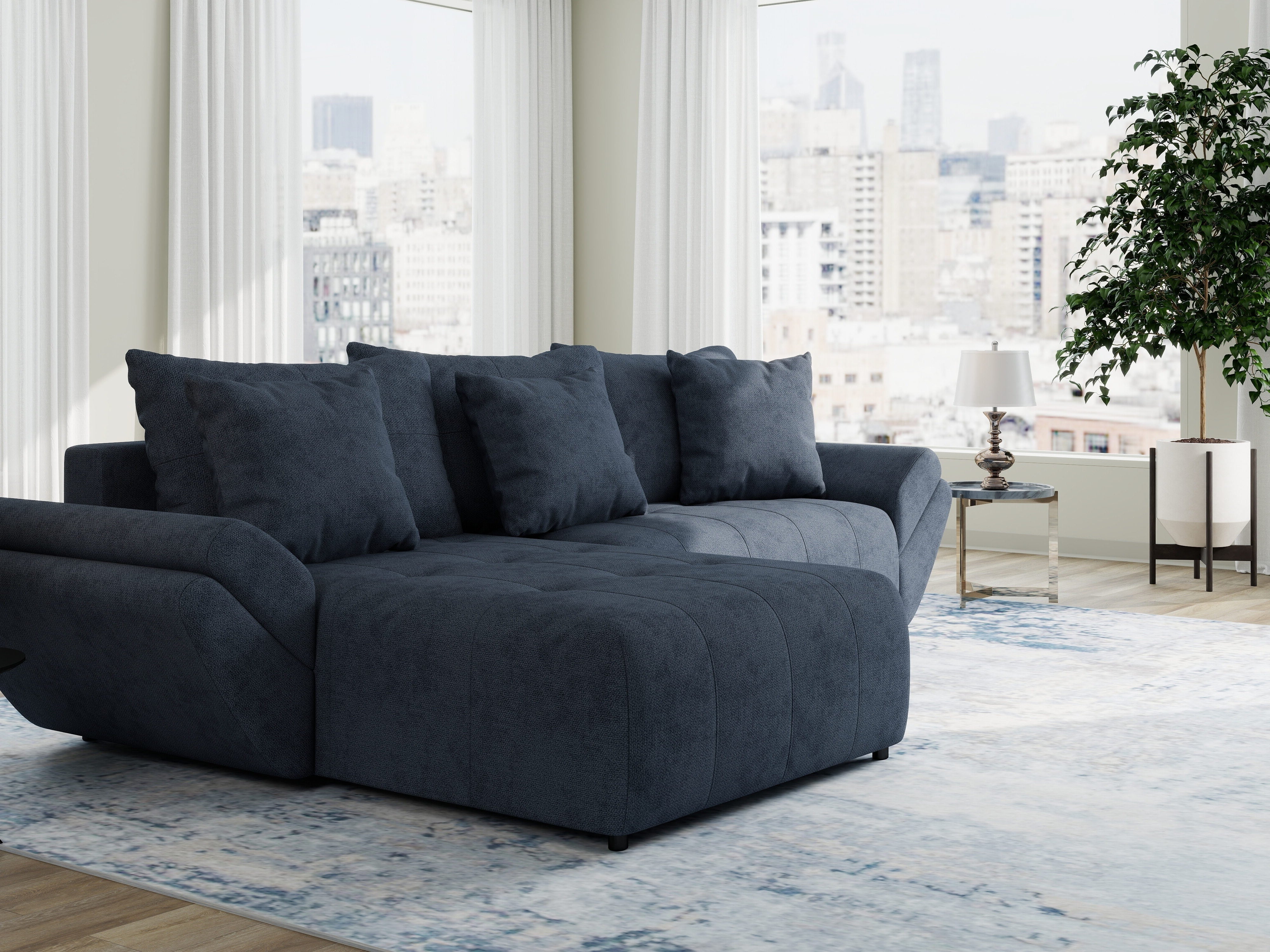 Colțar extensibil dumonde cu ladă de depozitare si sezut confortabil din spuma HR, Berlin Enjoy Antracit 280x185 cm