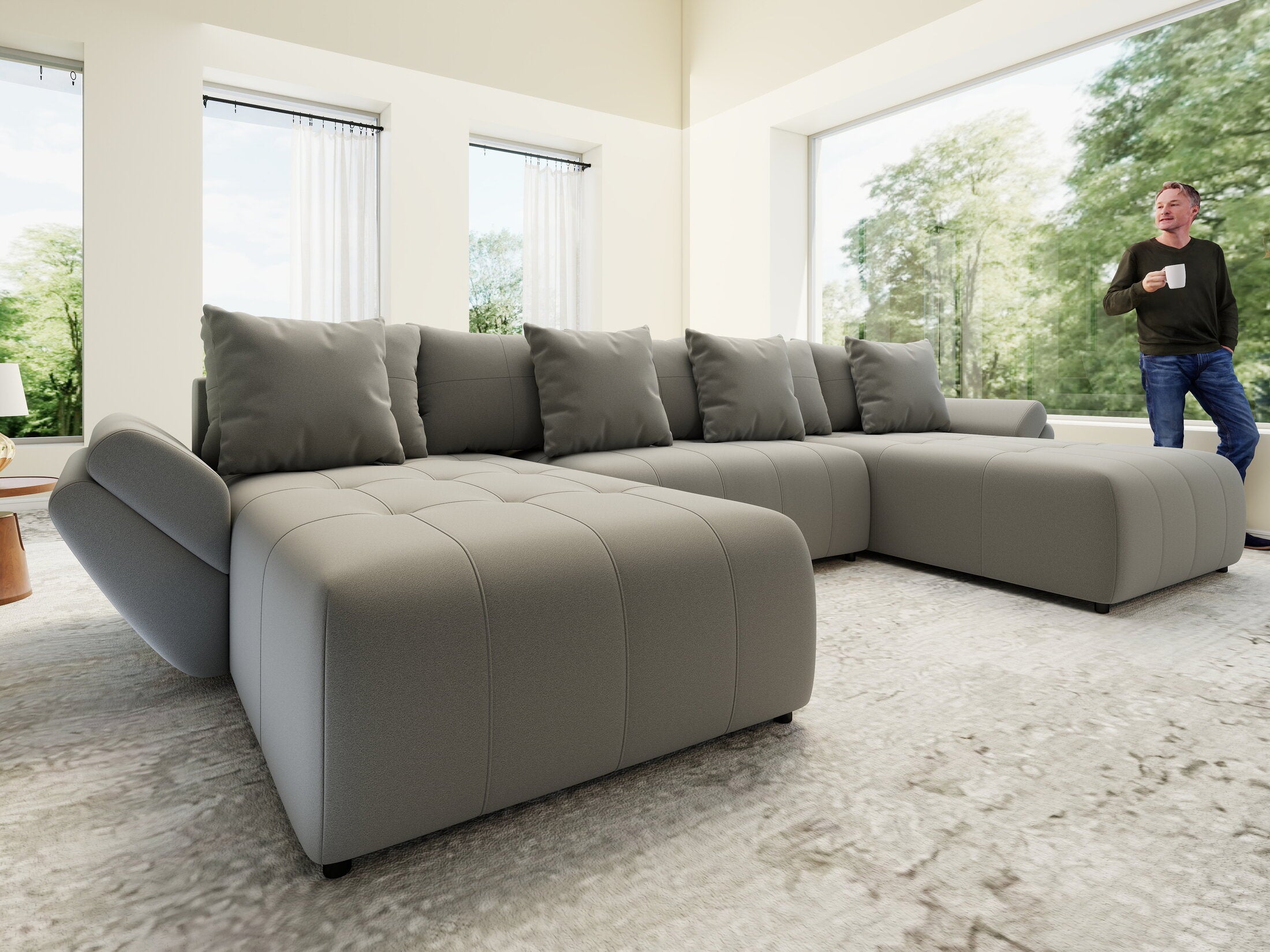 Colțar extensibil dumonde cu ladă de depozitare si sezut confortabil din spuma HR, Berlin U Royal Grey 380x180 cm