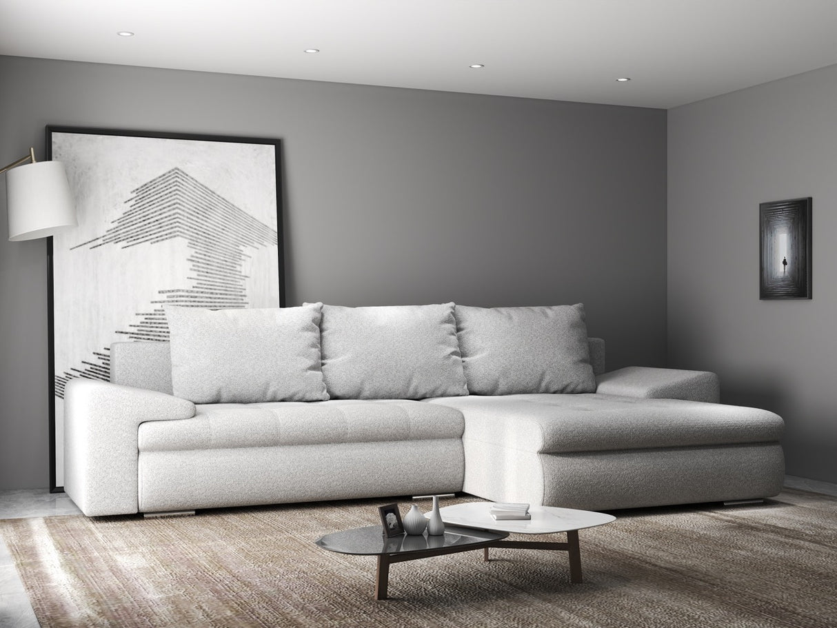 Colțar extensibil dumonde cu ladă de depozitare si sezut confortabil din spuma HR, Leonardo Euphoria Gri 255x193 cm II