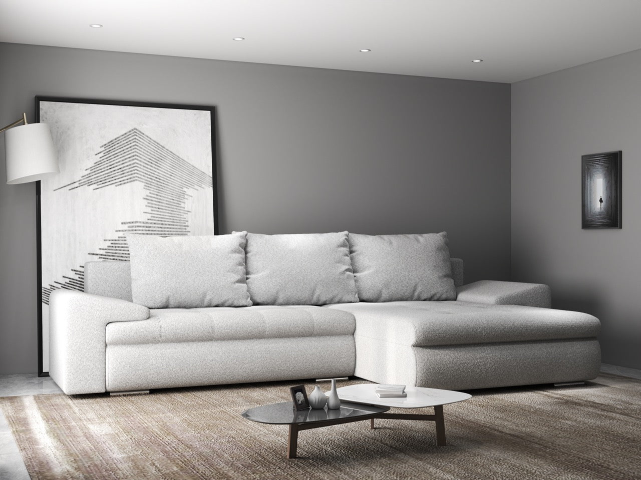 Colțar extensibil dumonde cu ladă de depozitare si sezut confortabil din spuma HR, Leonardo Euphoria Gri 255x193 cm II Fabrica