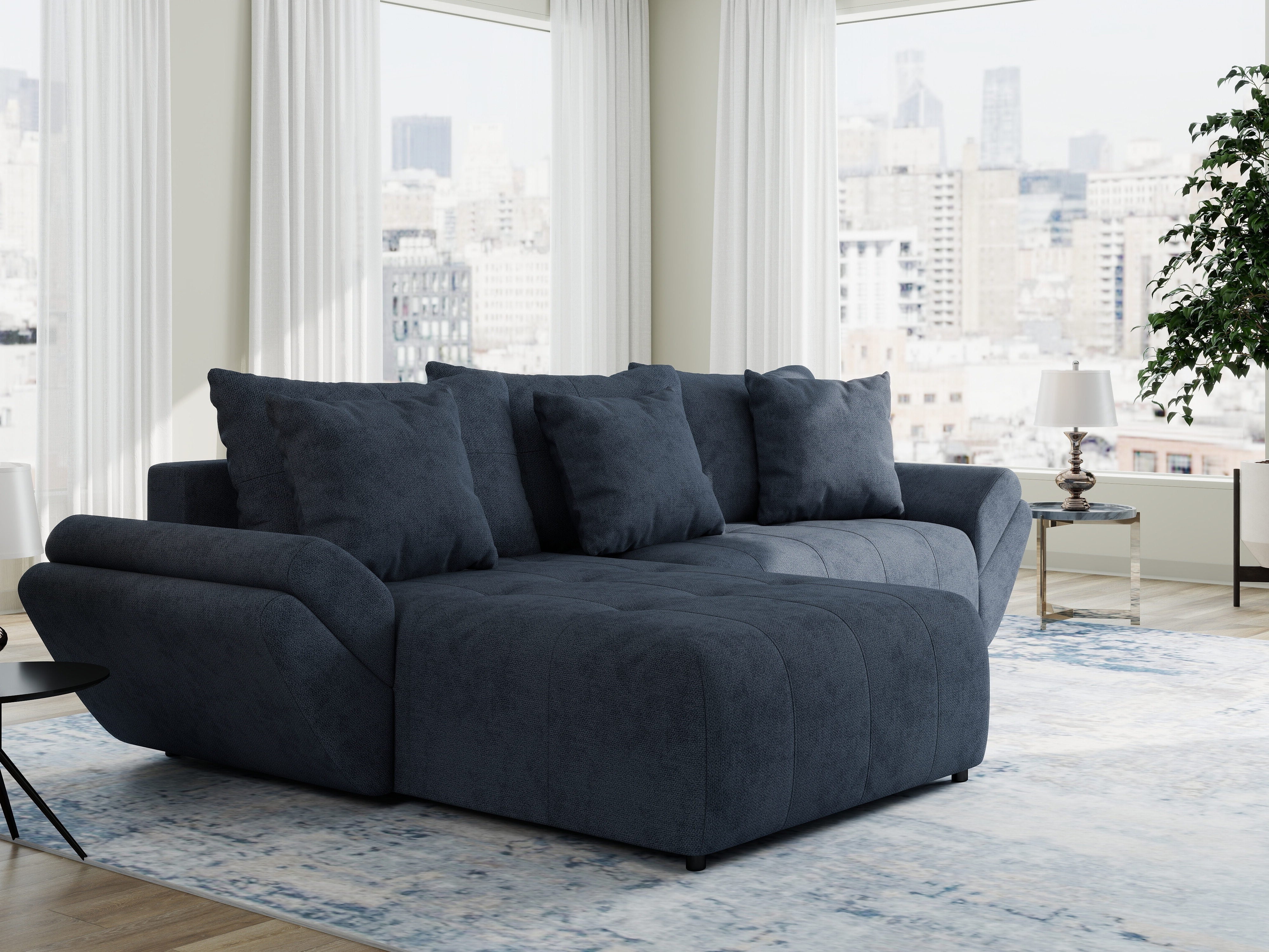 Colțar extensibil dumonde cu ladă de depozitare si sezut confortabil din spuma HR, Berlin Enjoy Antracit 280x185 cm