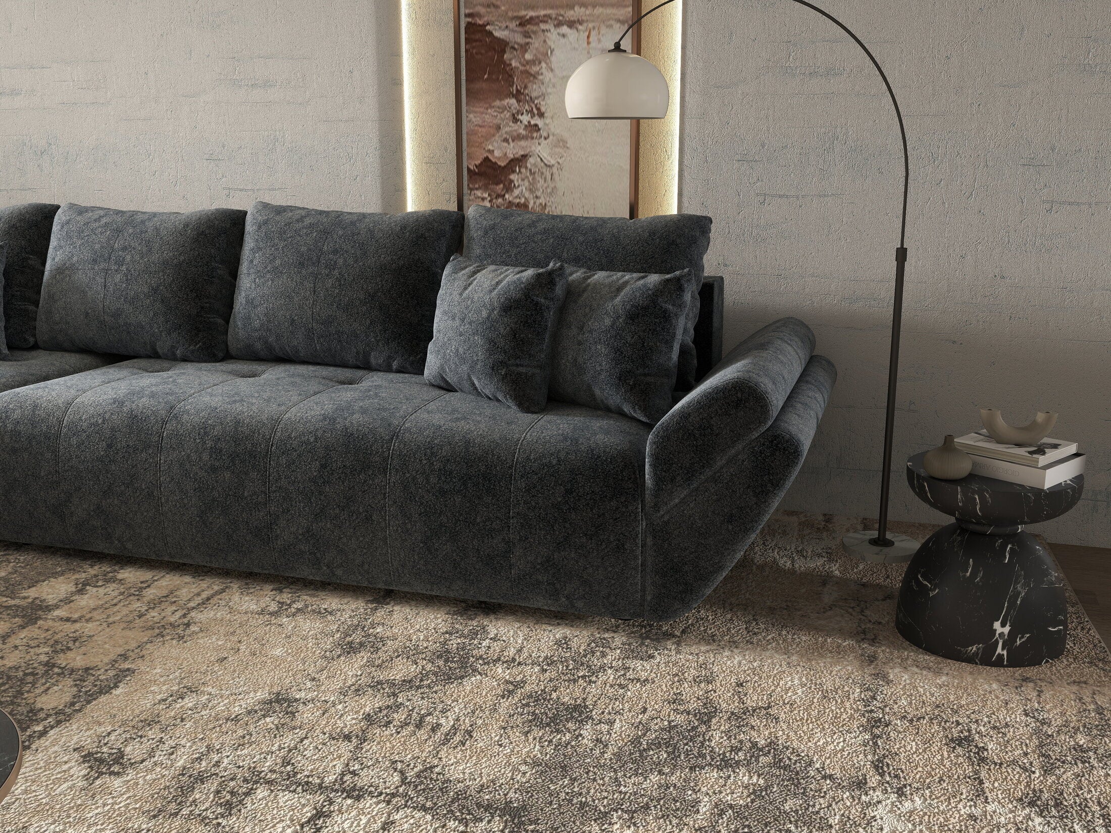 Colțar extensibil dumonde cu ladă de depozitare si sezut confortabil din spuma HR, Berlin XL Euphoria Graphite 350x185 cm