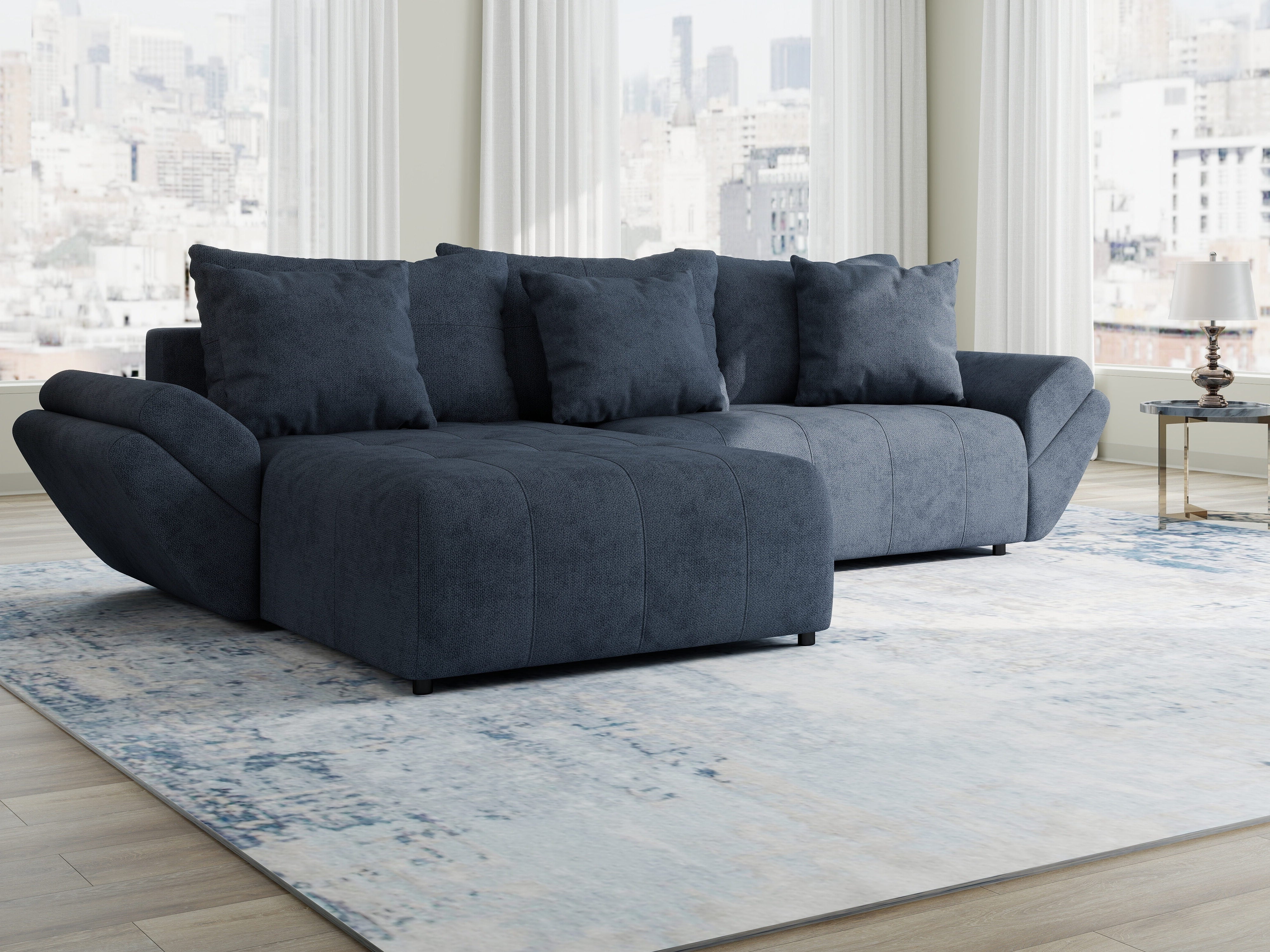 Colțar extensibil dumonde cu ladă de depozitare si sezut confortabil din spuma HR, Berlin Enjoy Antracit 280x185 cm