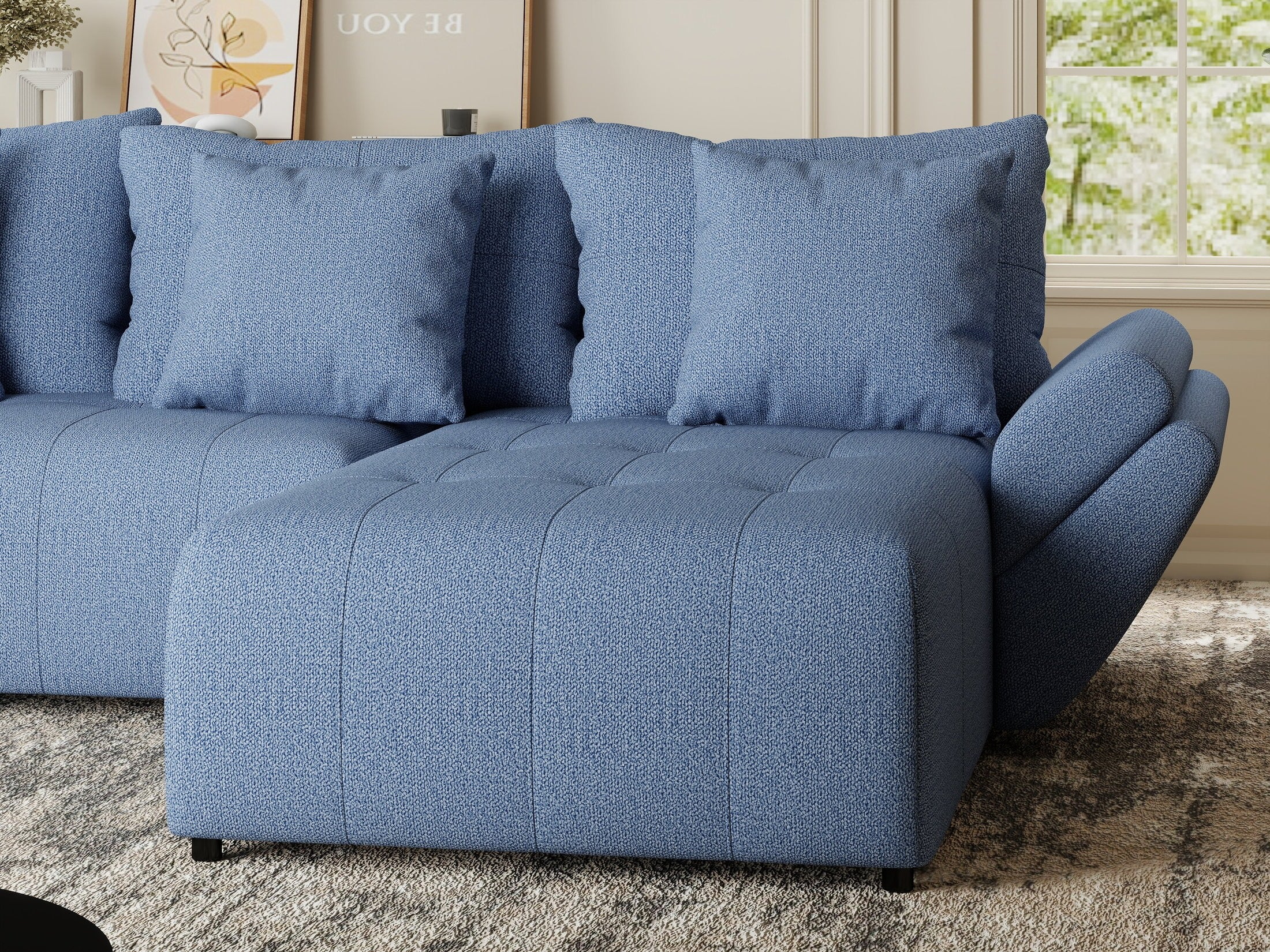 Colțar extensibil dumonde cu ladă de depozitare si sezut confortabil din spuma HR, Berlin Enjoy Albastru 280x185 cm II