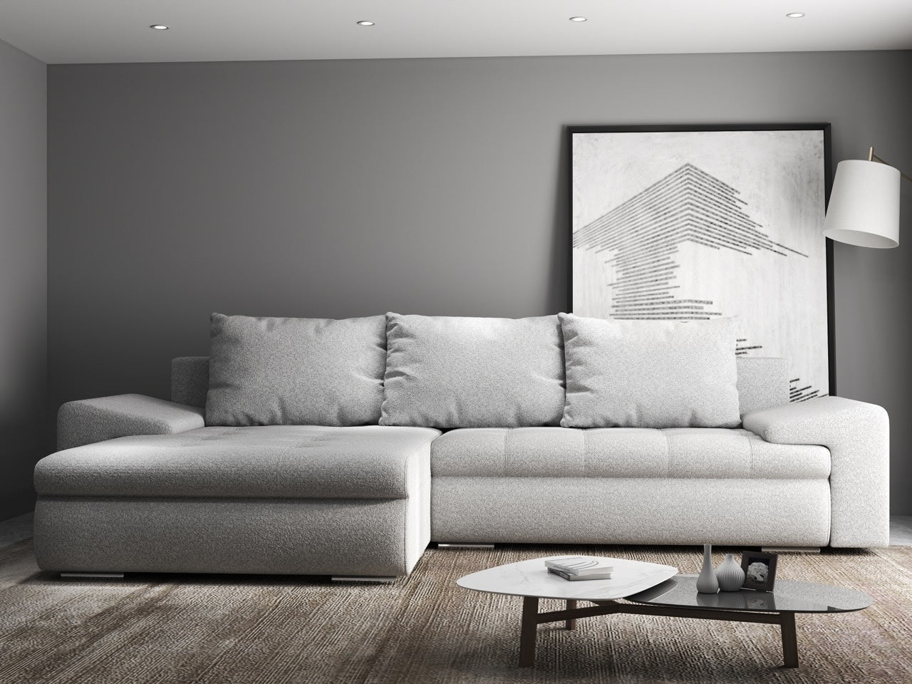 Colțar extensibil dumonde cu ladă de depozitare si sezut confortabil din spuma HR, Leonardo Euphoria Gri 255x193 cm Fabrica
