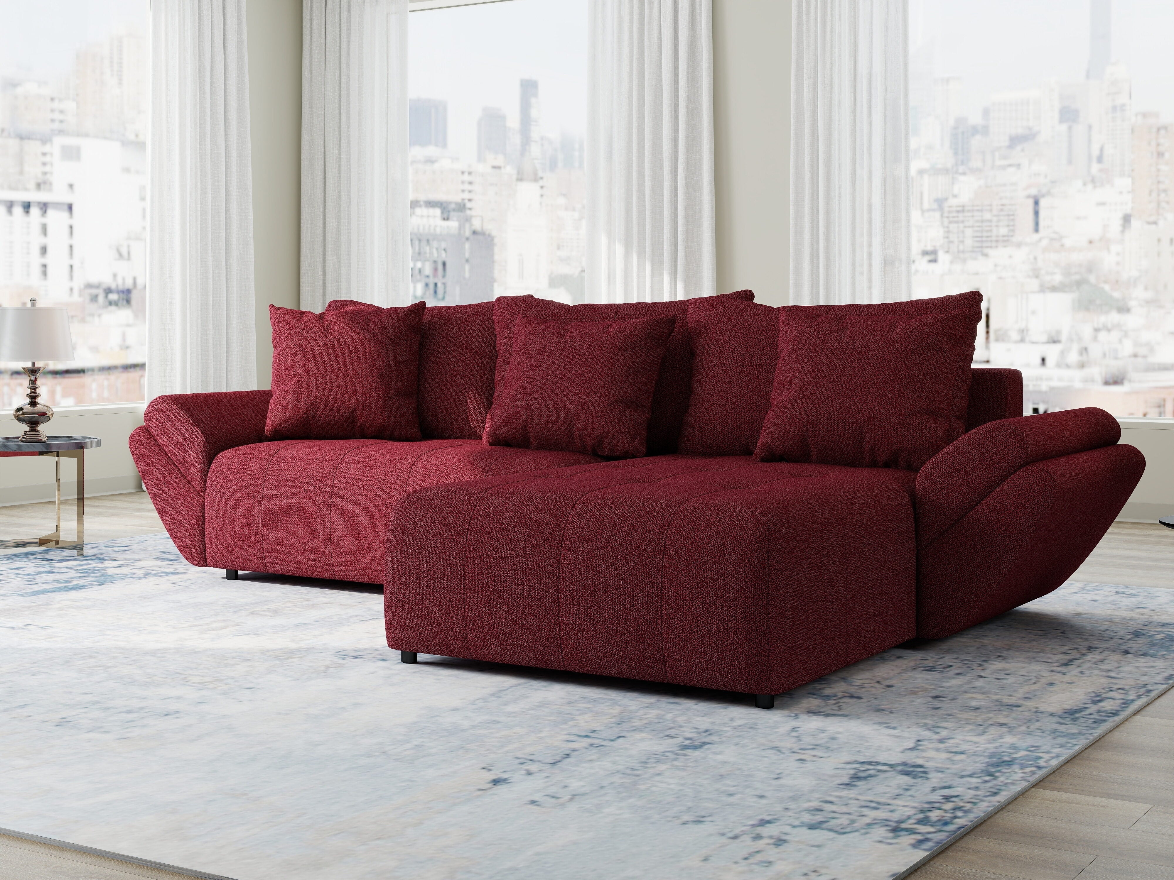 Colțar extensibil dumonde cu ladă de depozitare si sezut confortabil din spuma HR, Berlin Enjoy Rosu 280x185 cm II