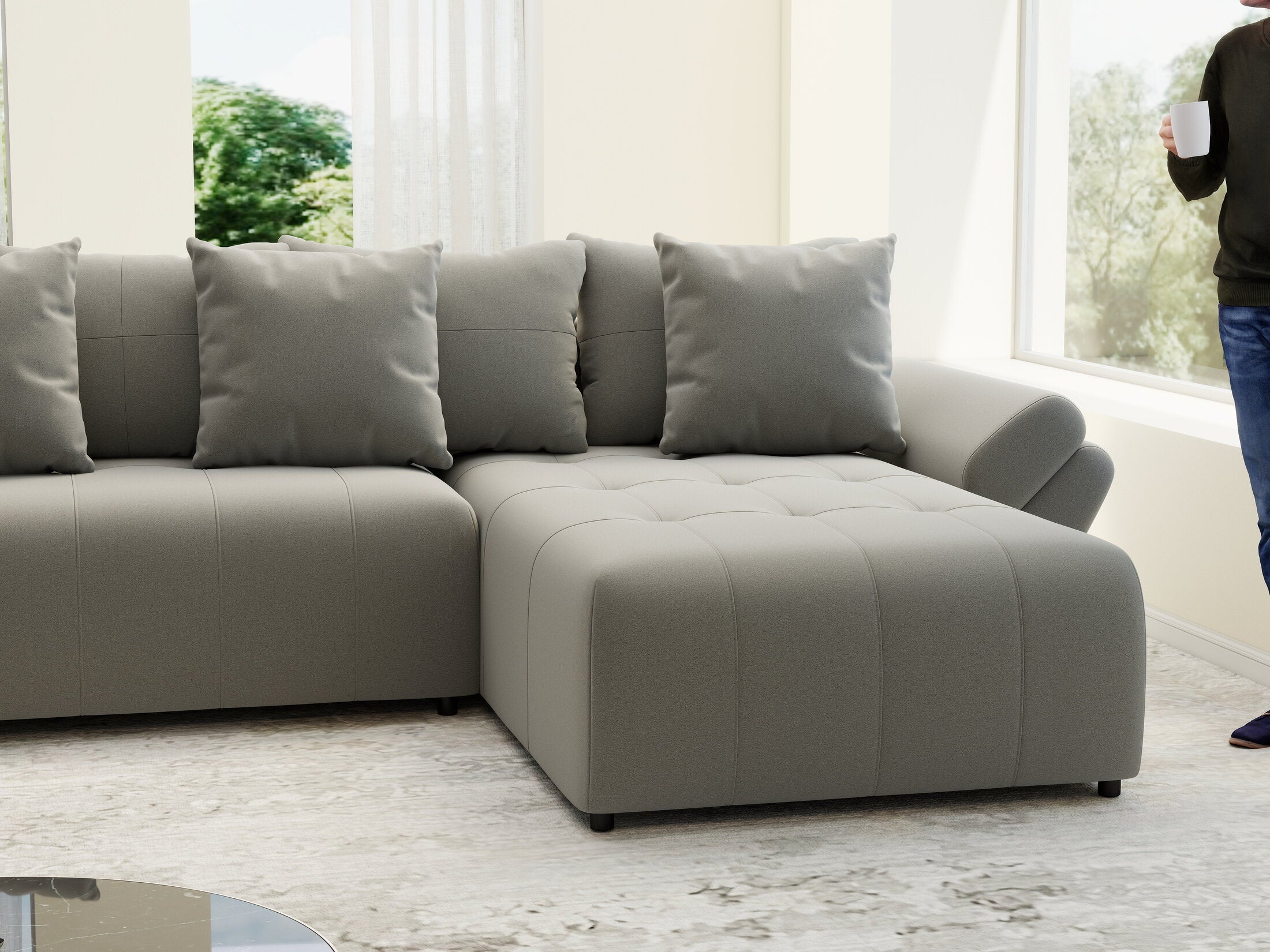 Colțar extensibil dumonde cu ladă de depozitare si sezut confortabil din spuma HR, Berlin U Royal Grey 380x180 cm