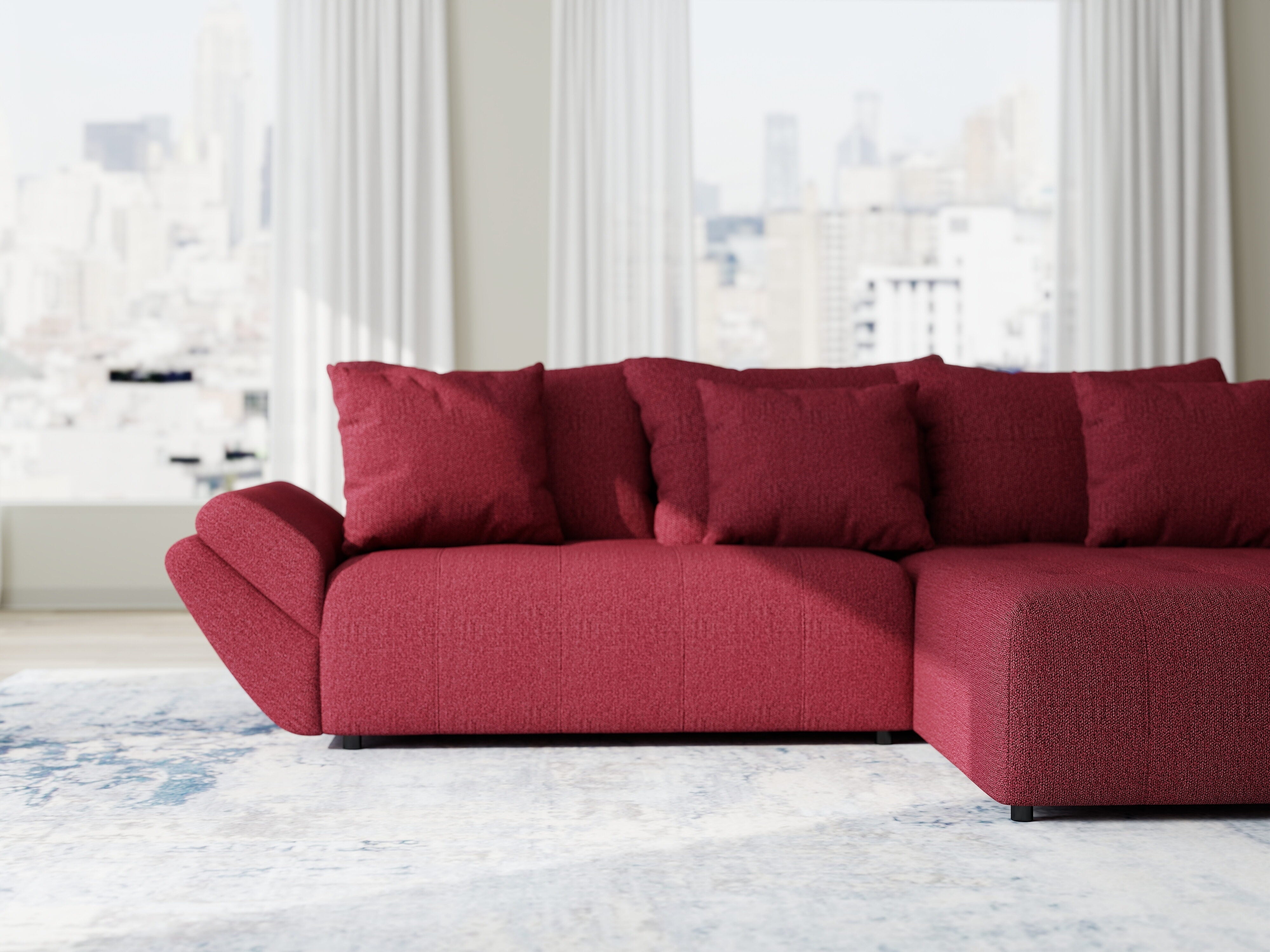 Colțar extensibil dumonde cu ladă de depozitare si sezut confortabil din spuma HR, Berlin Enjoy Rosu 280x185 cm II