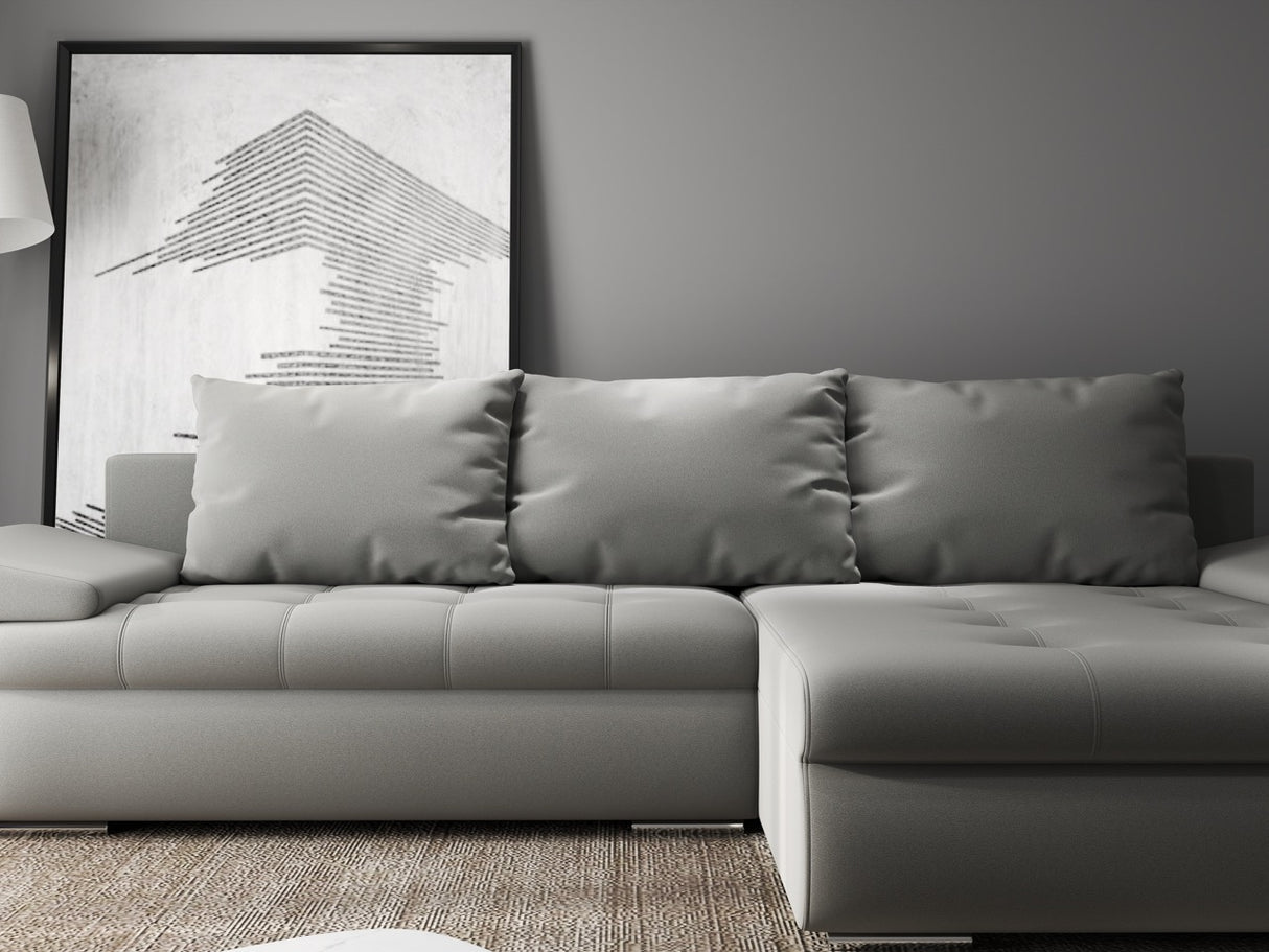 Colțar extensibil dumonde cu ladă de depozitare si sezut confortabil din spuma HR, Leonardo Royal Gri 255x193 cm II