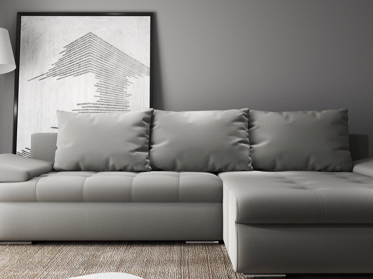 Colțar extensibil dumonde cu ladă de depozitare si sezut confortabil din spuma HR, Leonardo Royal Gri 255x193 cm II Fabrica