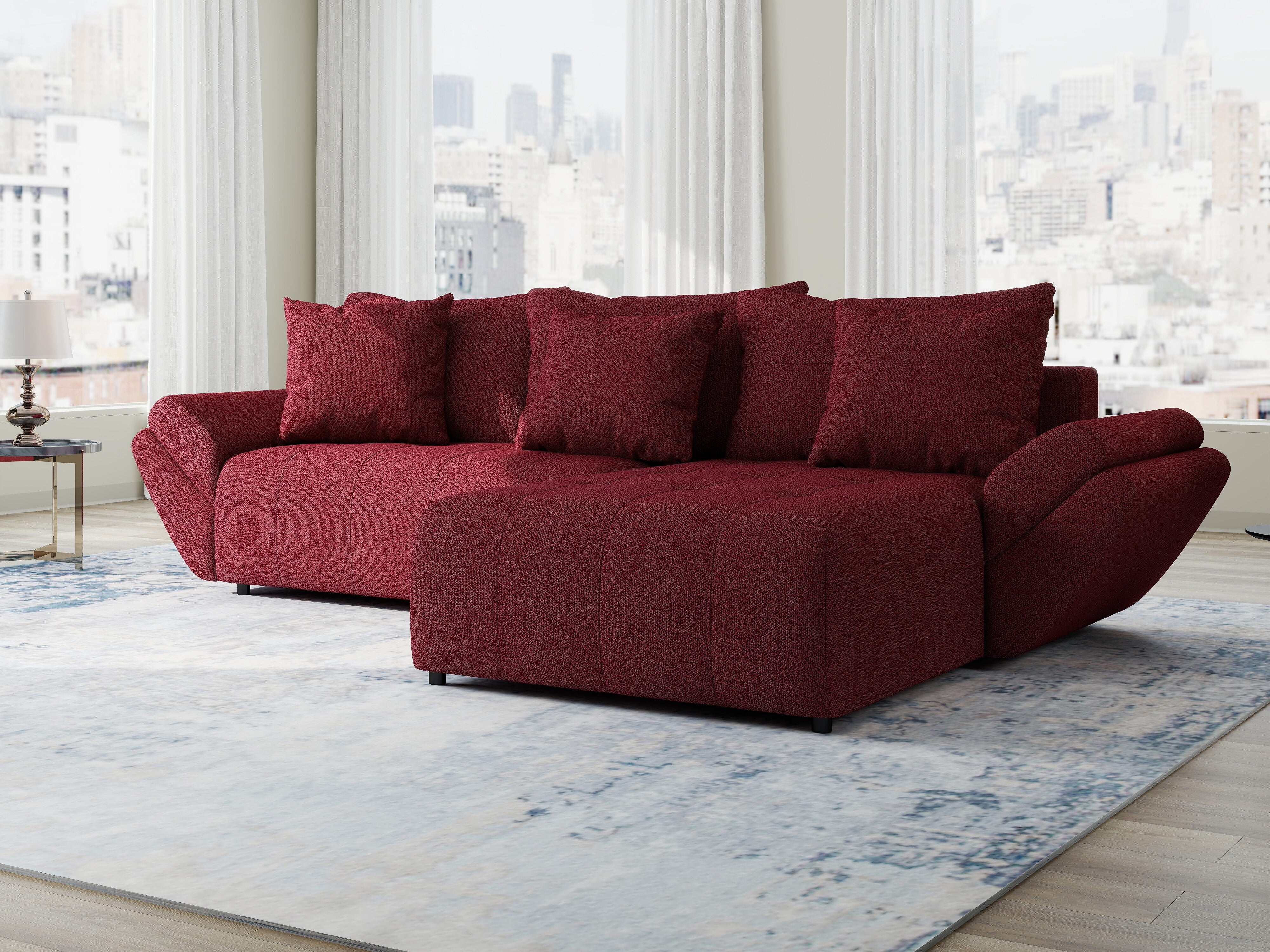 Colțar extensibil dumonde cu ladă de depozitare si sezut confortabil din spuma HR, Berlin Enjoy Rosu 280x185 cm II