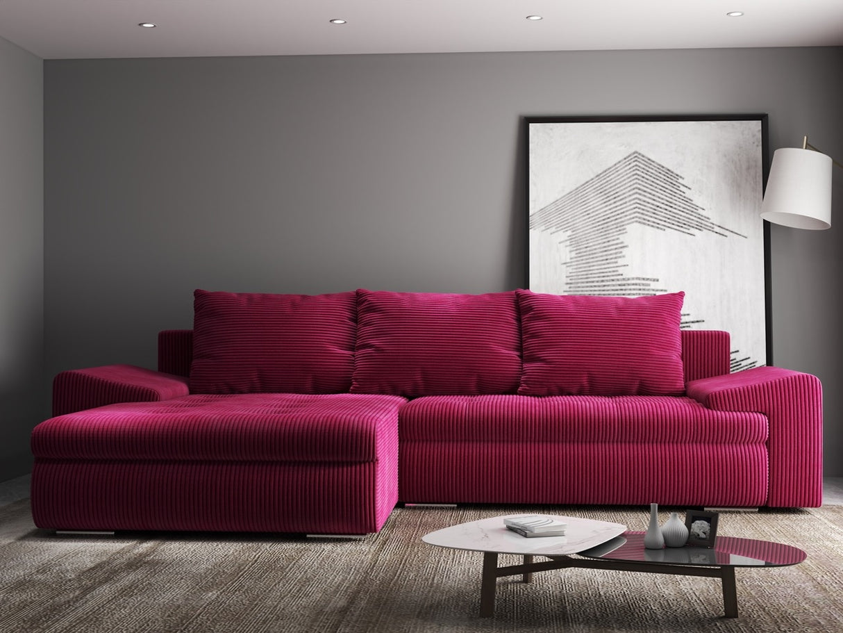 Colțar extensibil dumonde cu ladă de depozitare si sezut confortabil din spuma HR, Leonardo Zoom Rosu 255x193 cm