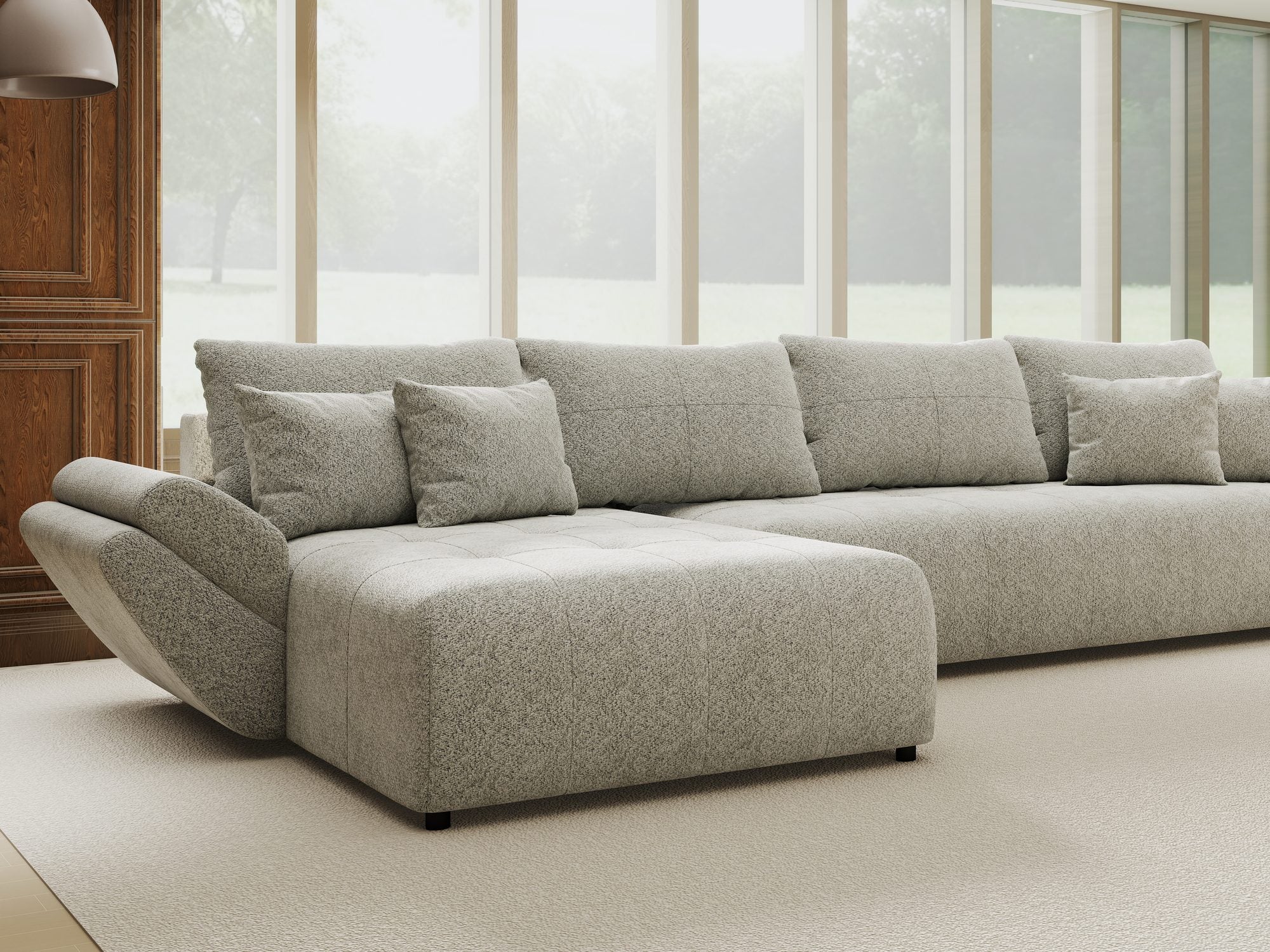 Colțar extensibil dumonde cu ladă de depozitare si sezut confortabil din spuma high-density, Berlin XL Arena Gri 15 350x185 cm