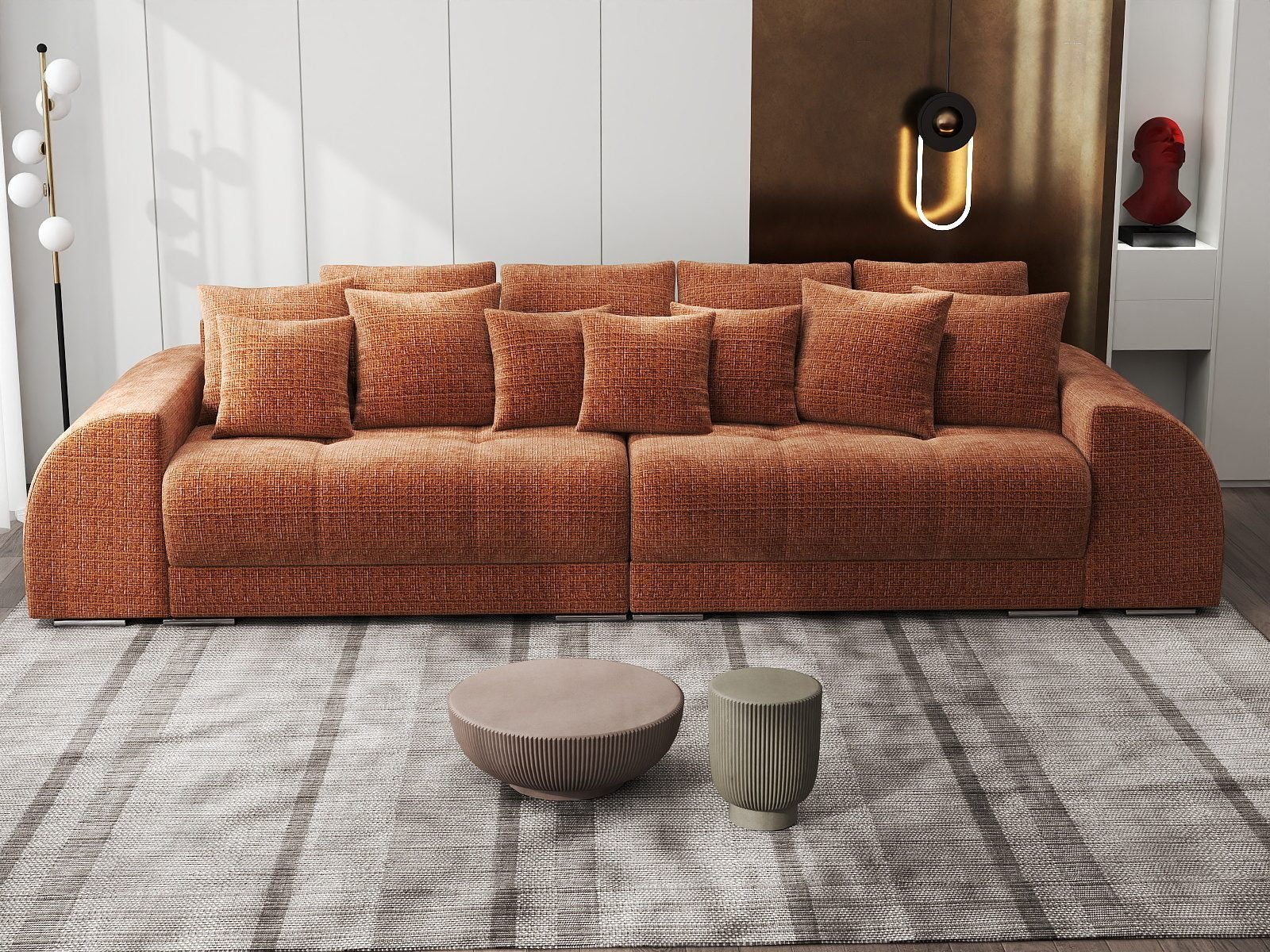 Canapea extensibilă dumonde cu 2 lăzi de depozitare si sezut confortabil din spuma high-density, Verona Cremona Teracota 52 310x100 cm