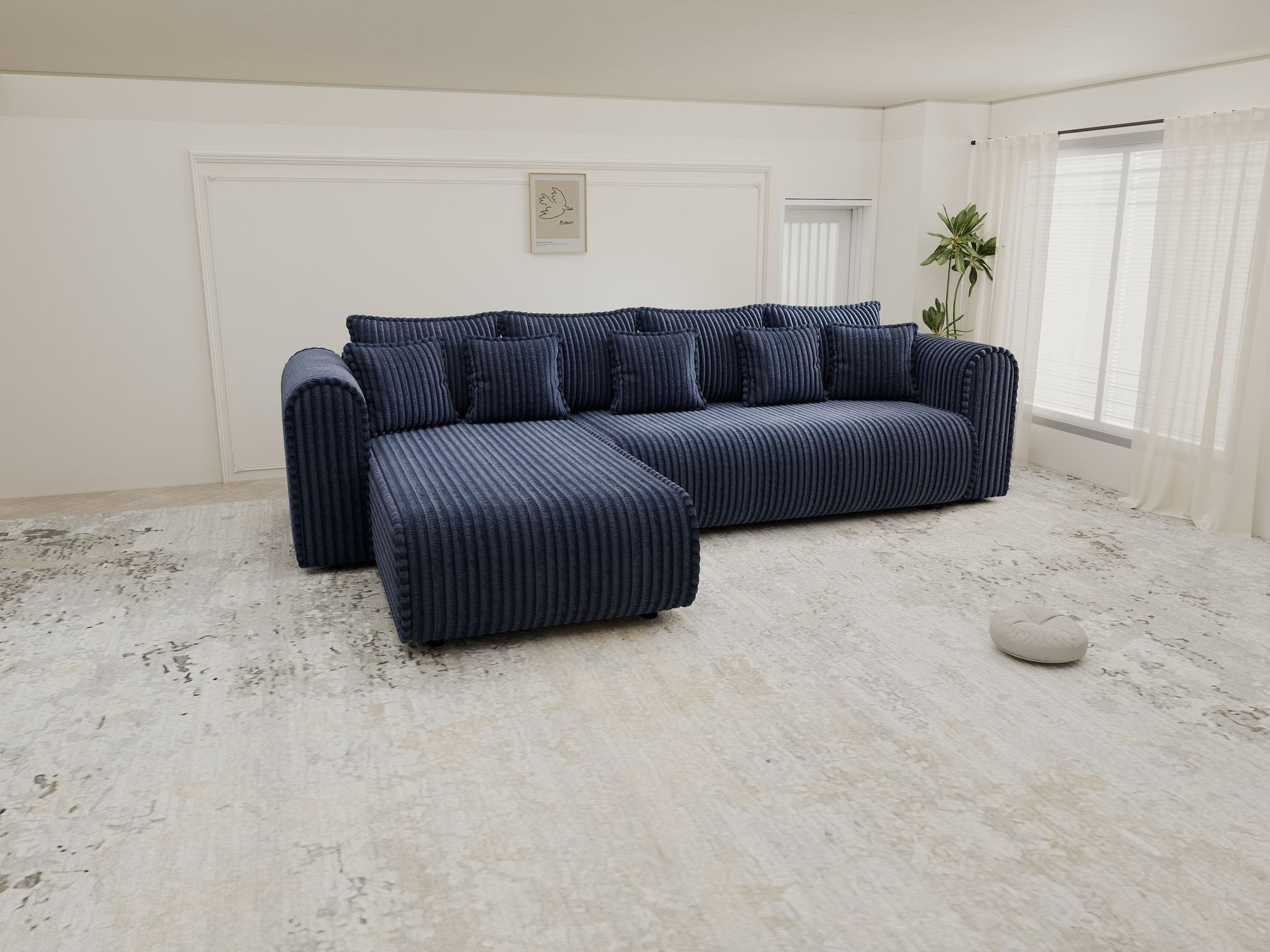 Colțar extensibil dumonde cu ladă de depozitare si sezut confortabil din spuma high-density, Monaco XL Tilia Albastru 340x185 cm