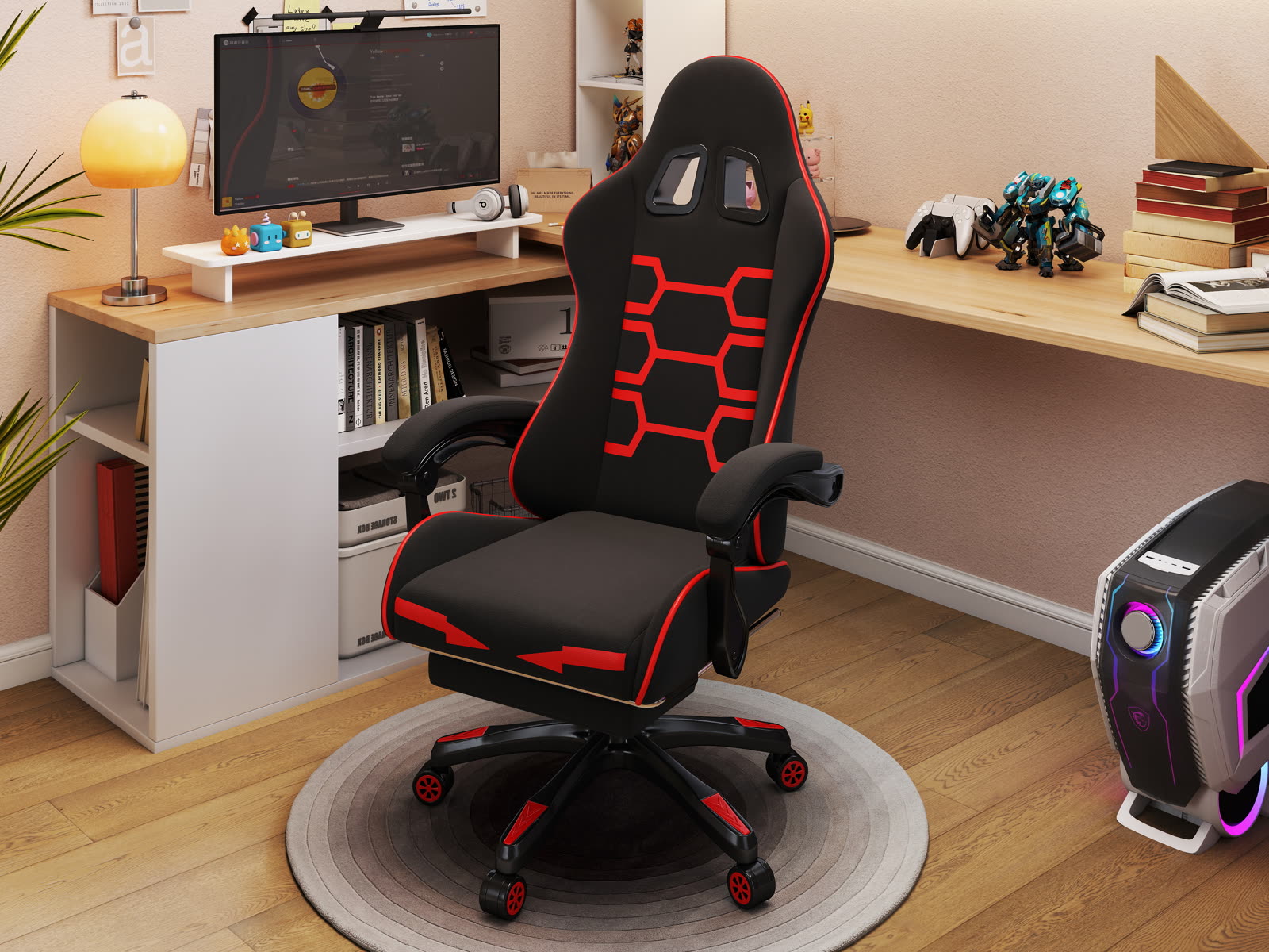 Scaun gaming Dumonde NEXUS, mecanism multifuncțional, ecopiele, suport picioare, negru