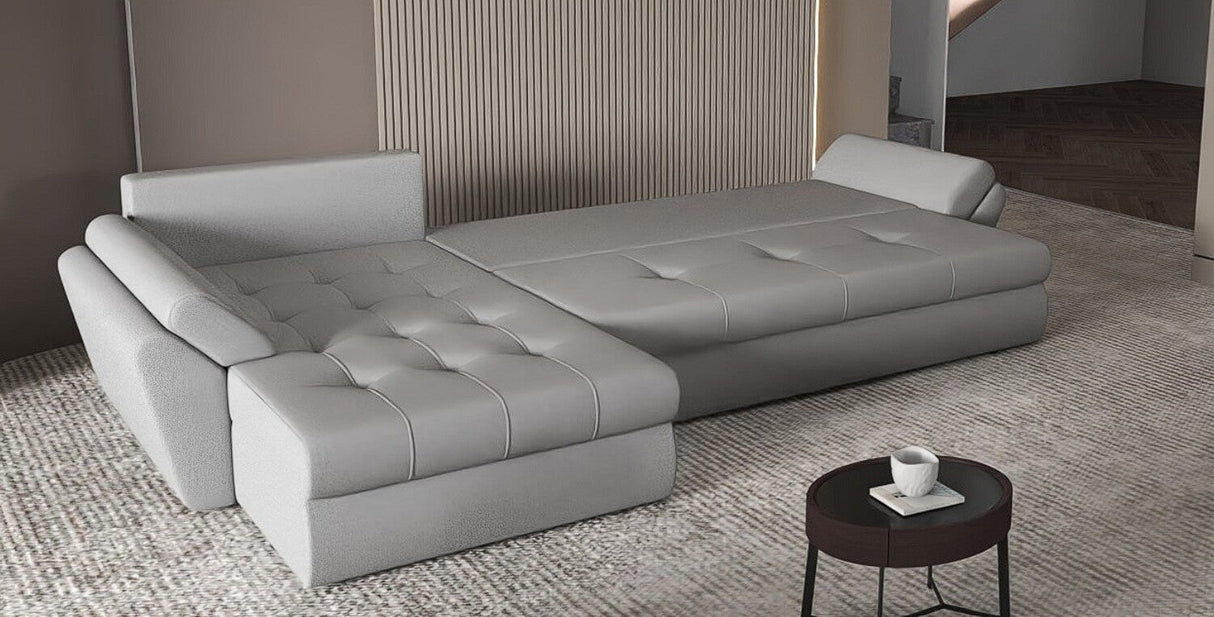 Colțar extensibil dumonde cu ladă de depozitare si sezut confortabil din spuma HR, Loana XL Enjoy Gri II 335x185 cm Fabrica